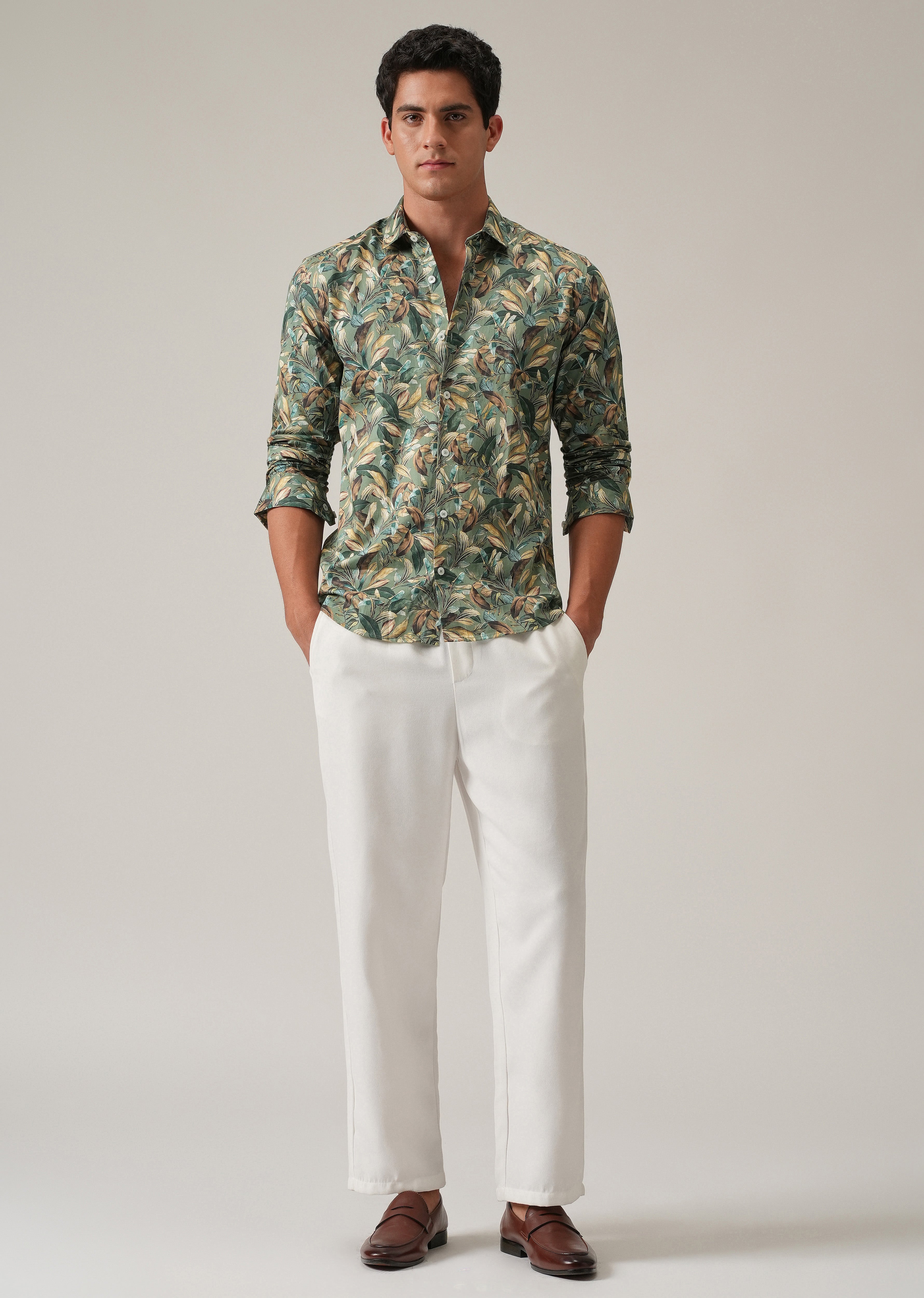 Leaf Motif Print Shirt