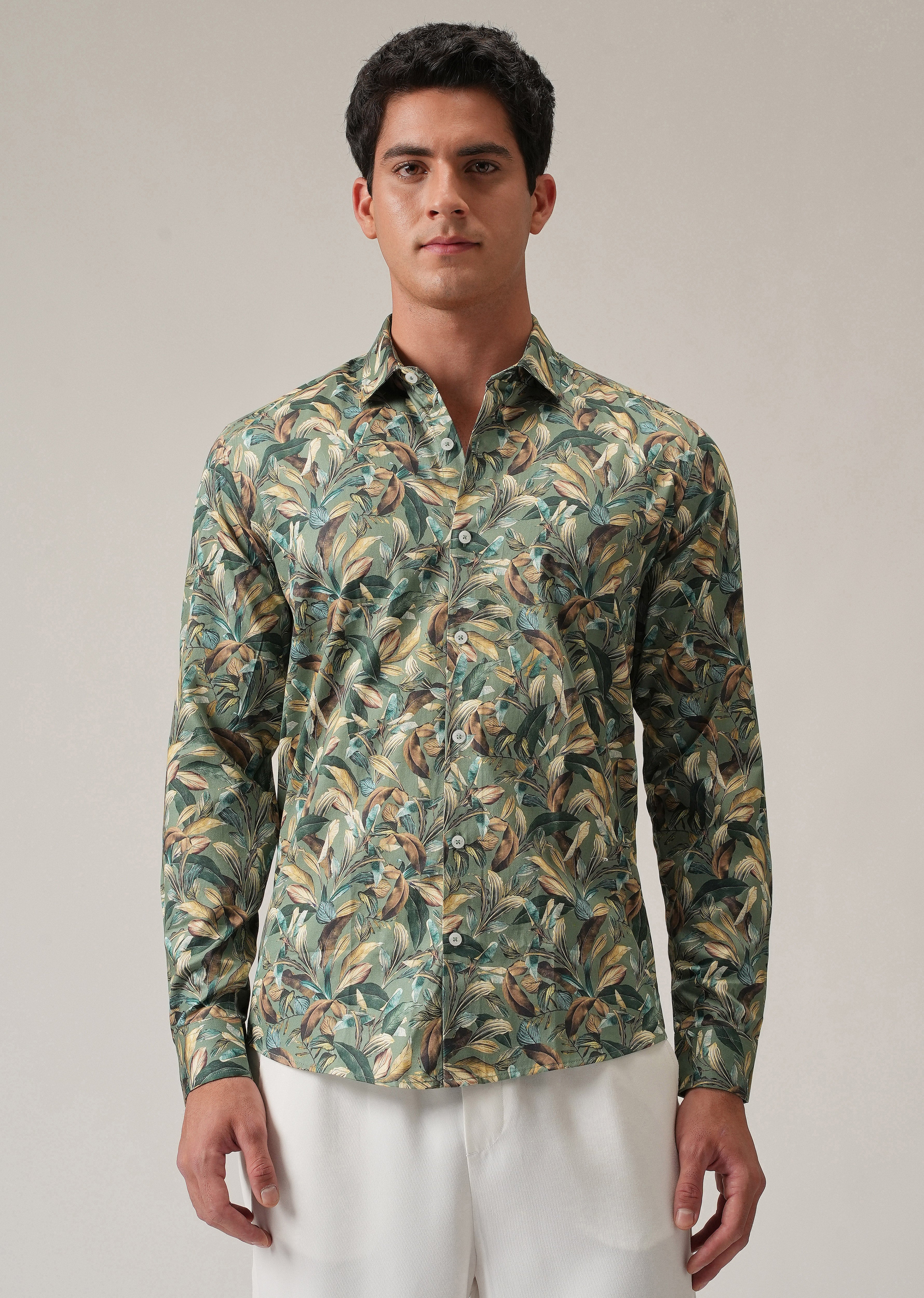 Leaf Motif Print Shirt