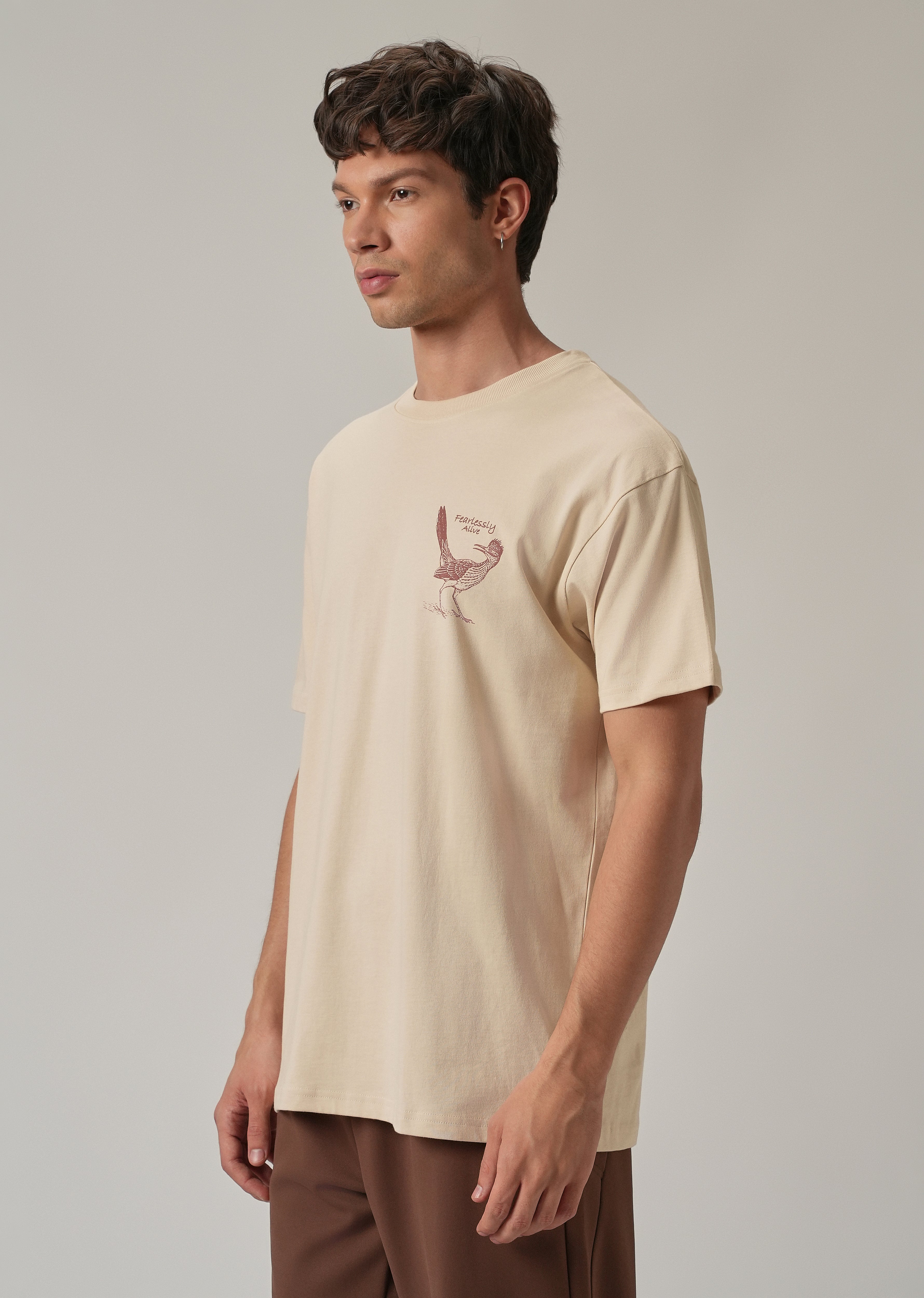 Light Beige Back Printed Oversized T-Shirt