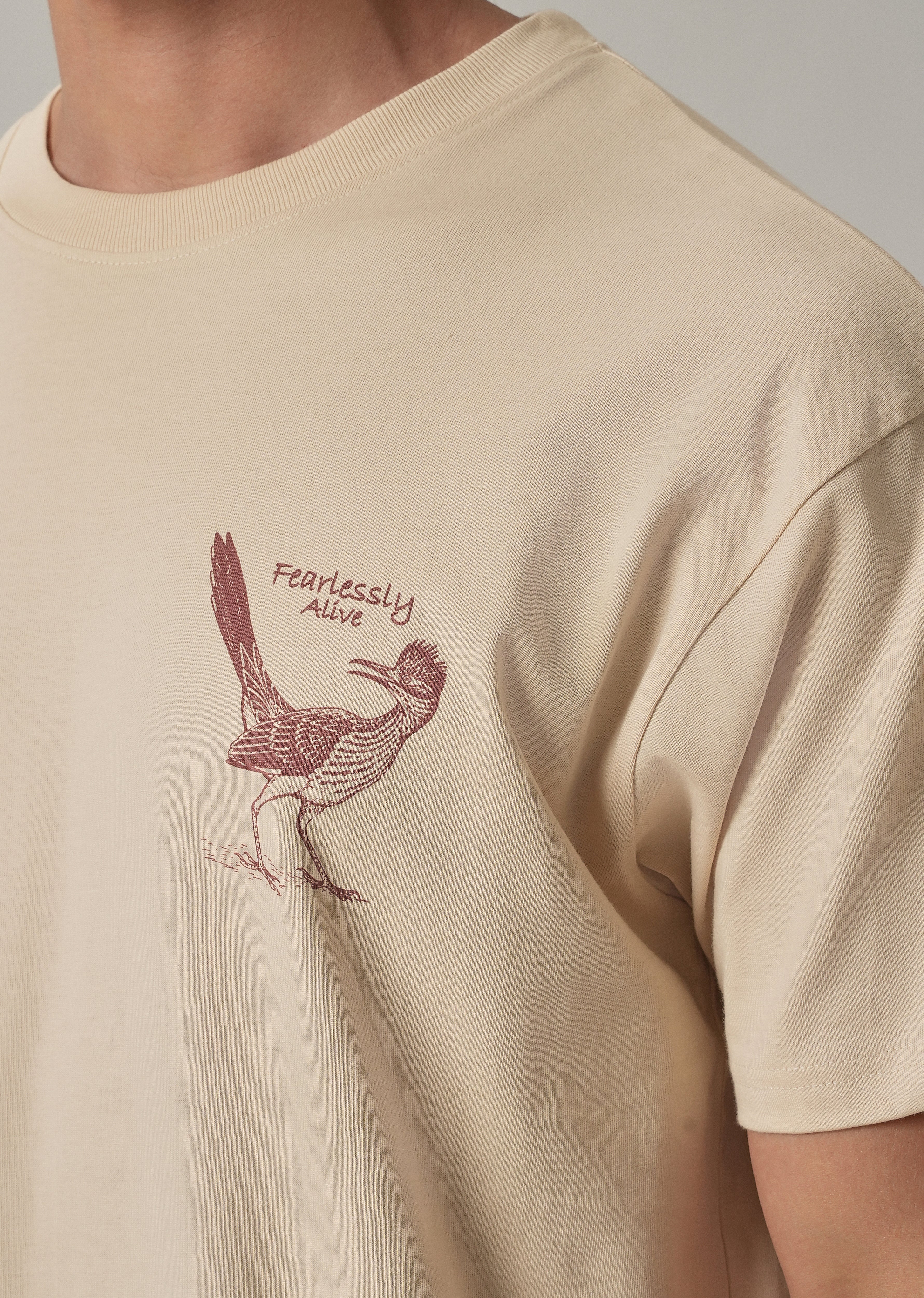 Light Beige Back Printed Oversized T-Shirt