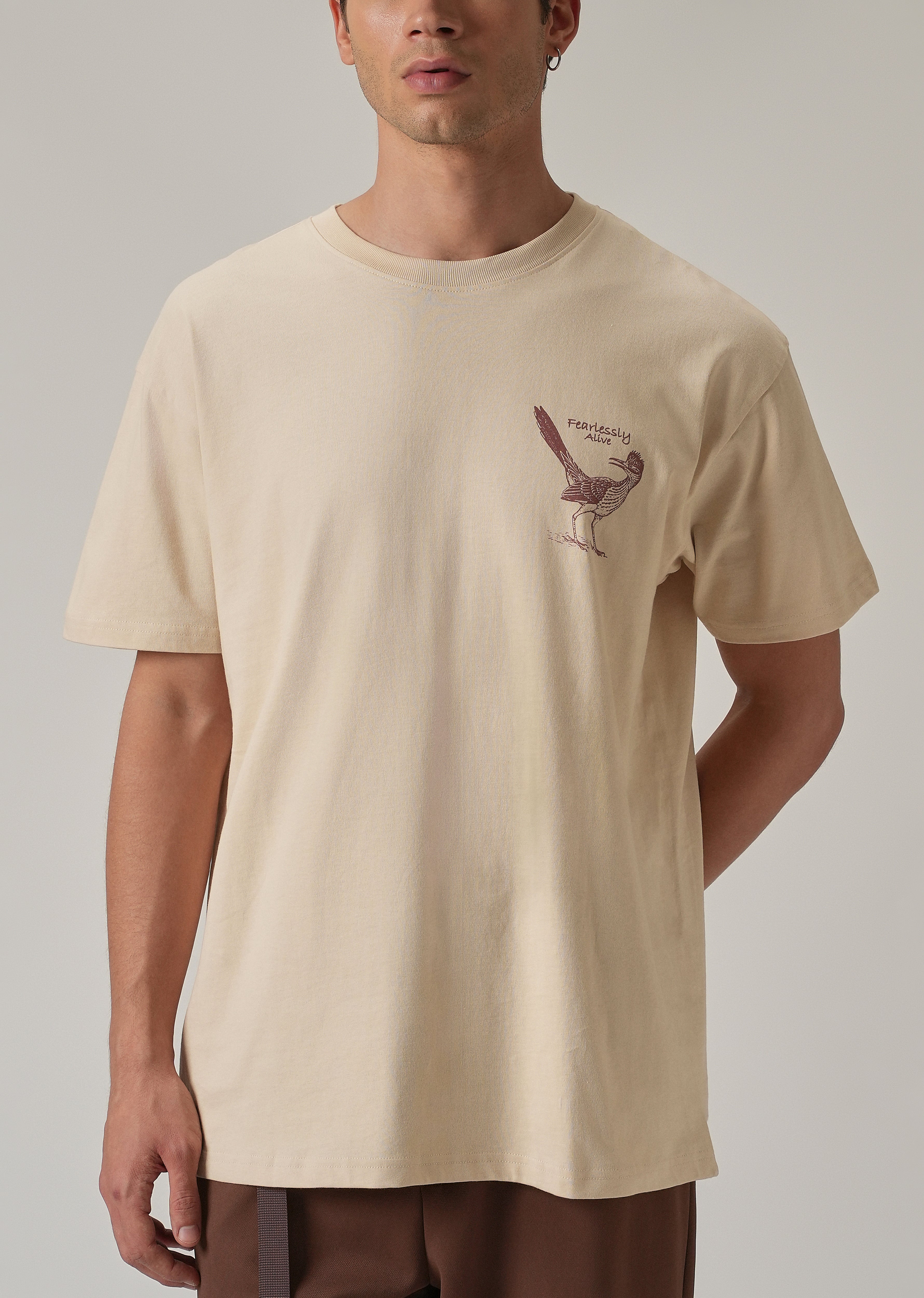 Light Beige Back Printed Oversized T-Shirt
