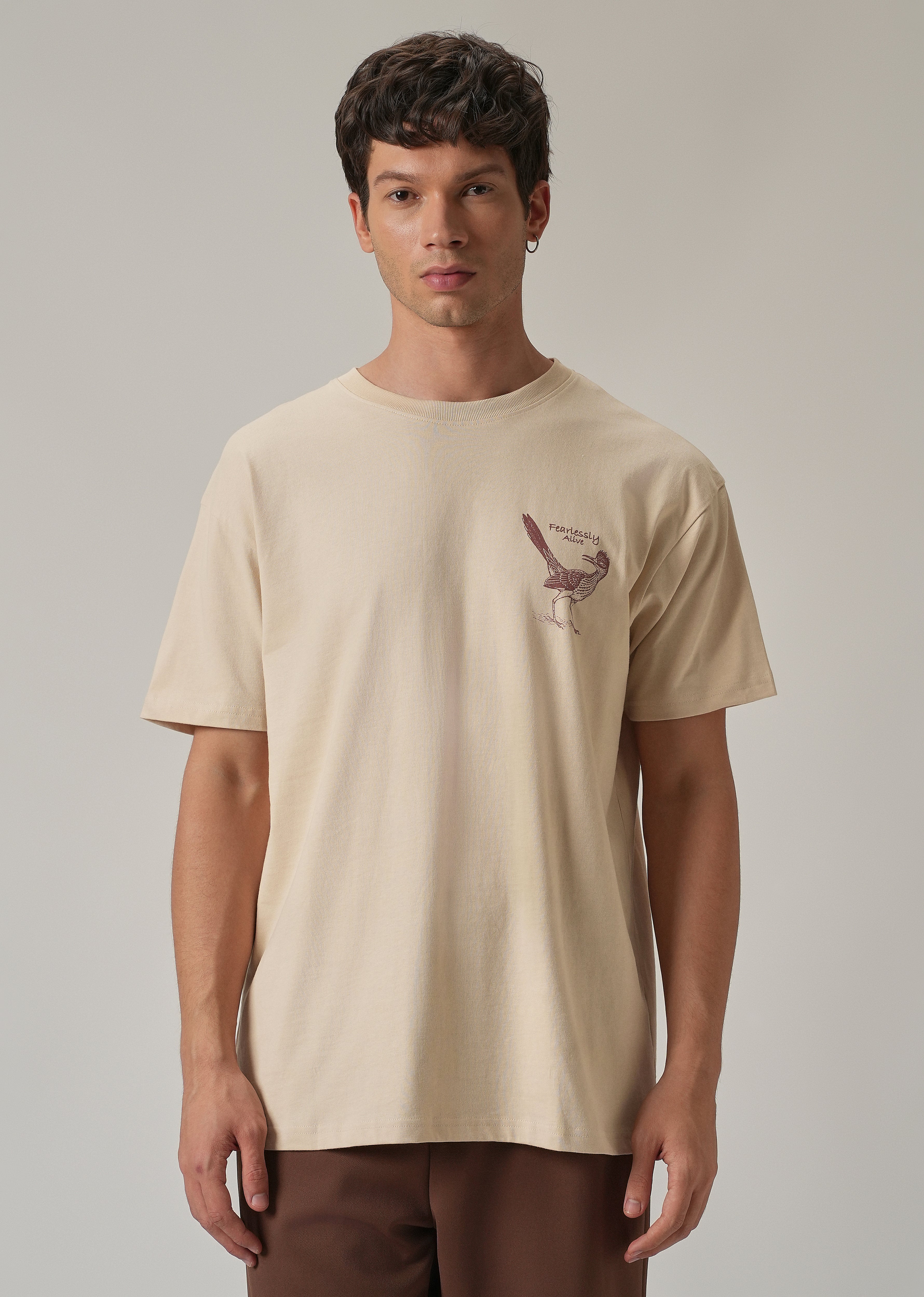 Light Beige Back Printed Oversized T-Shirt