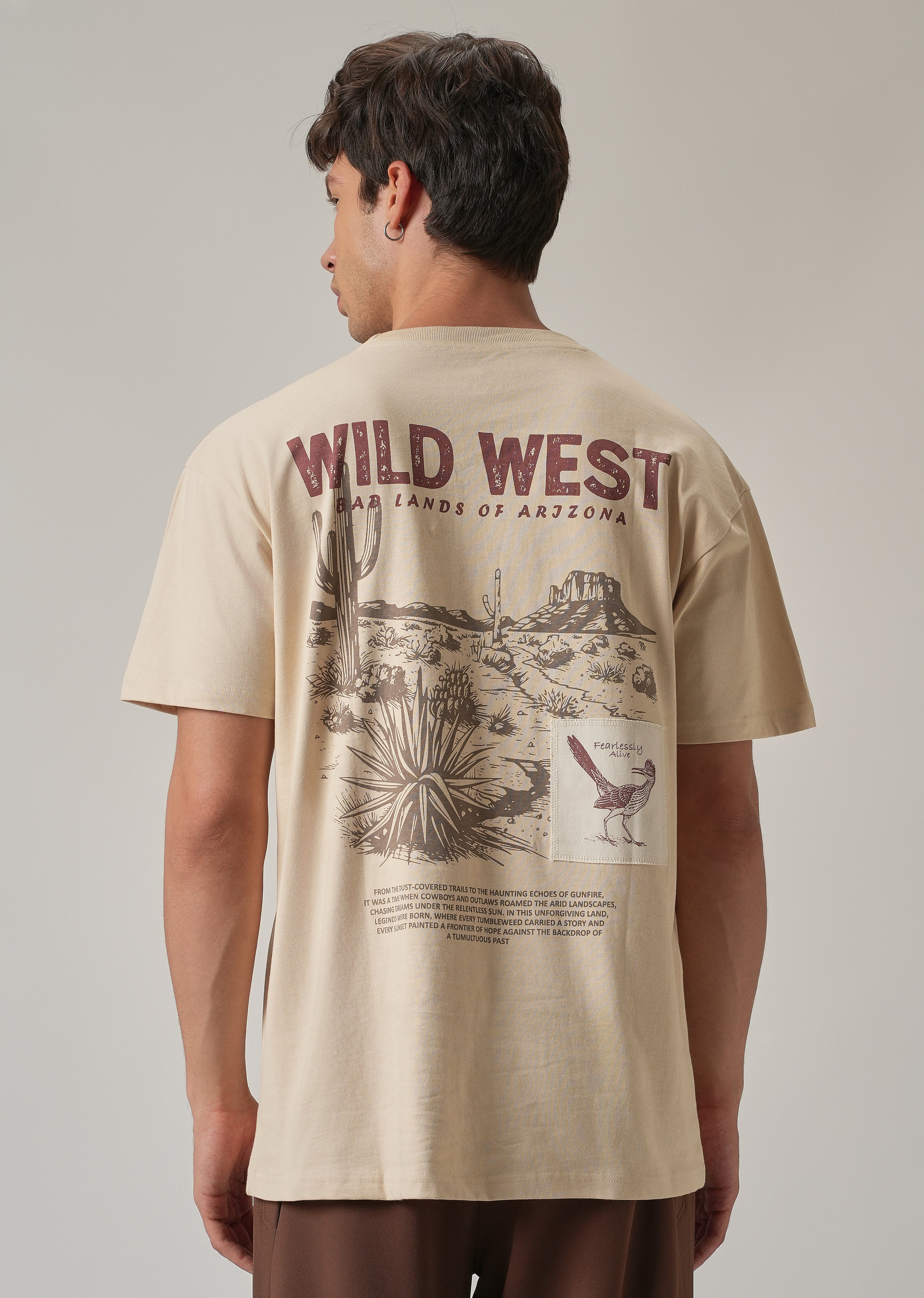 Light Beige Back Printed Oversized T-Shirt