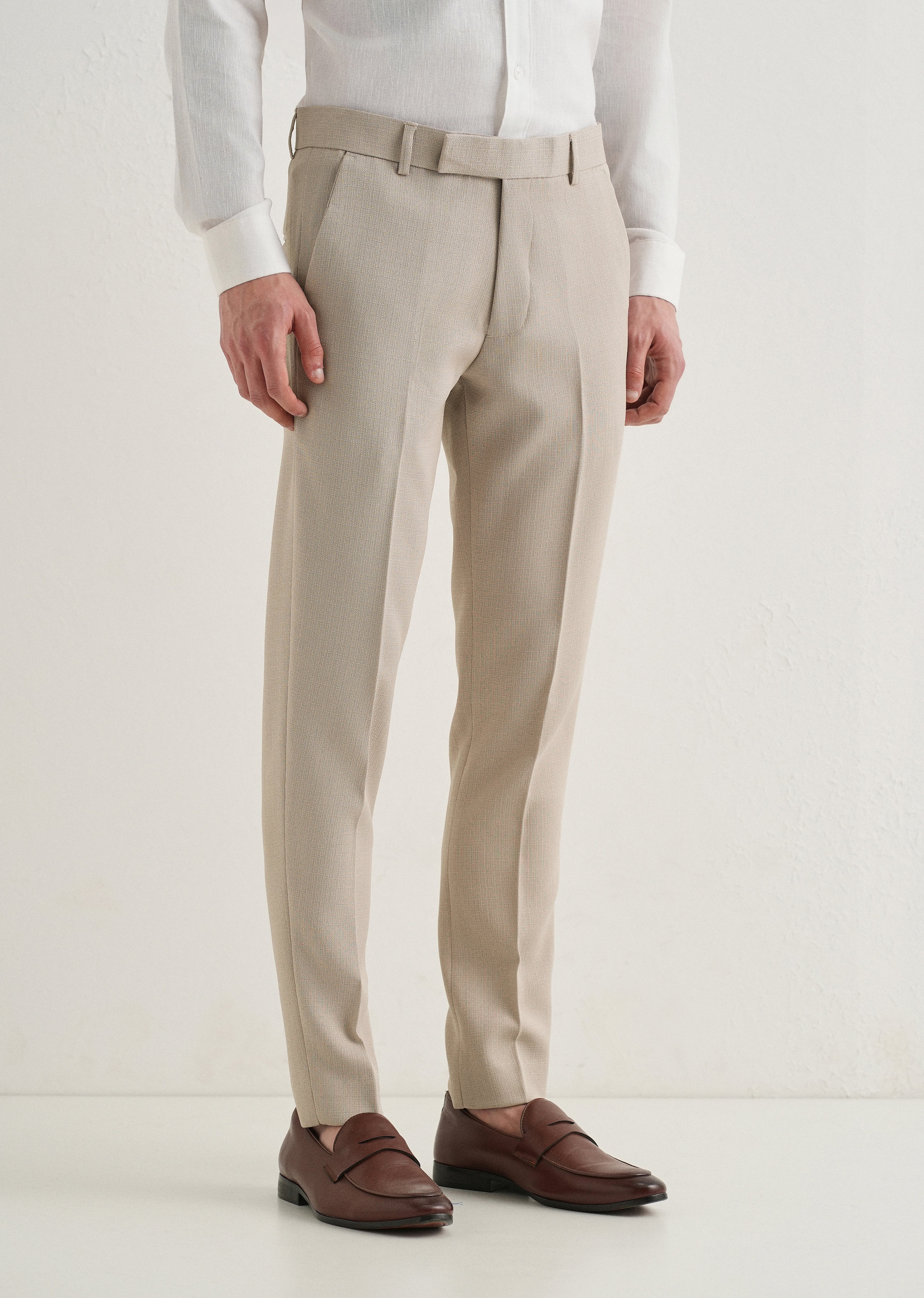 Light Beige Blended Linen Formal Trouser