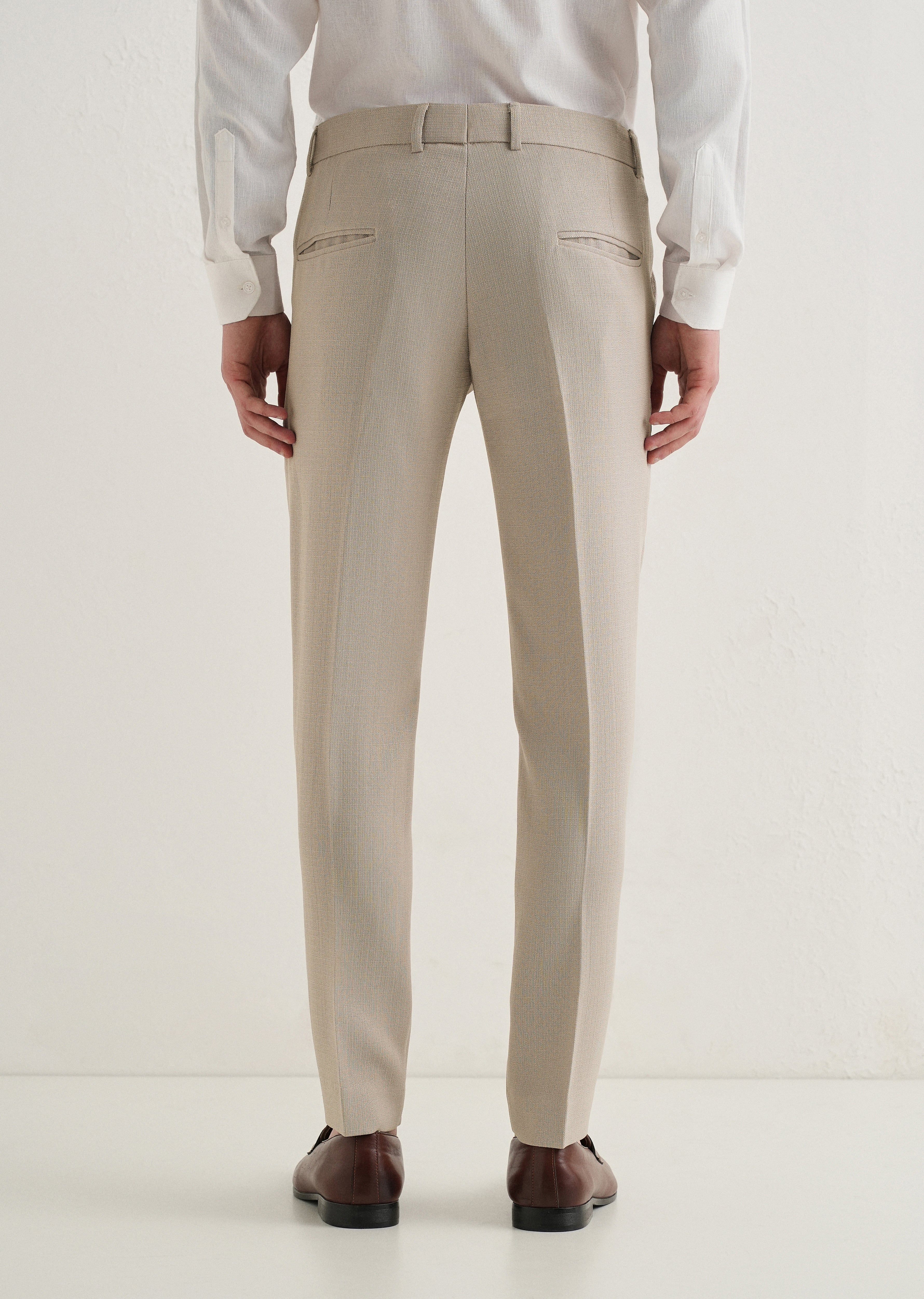Light Beige Blended Linen Formal Trouser