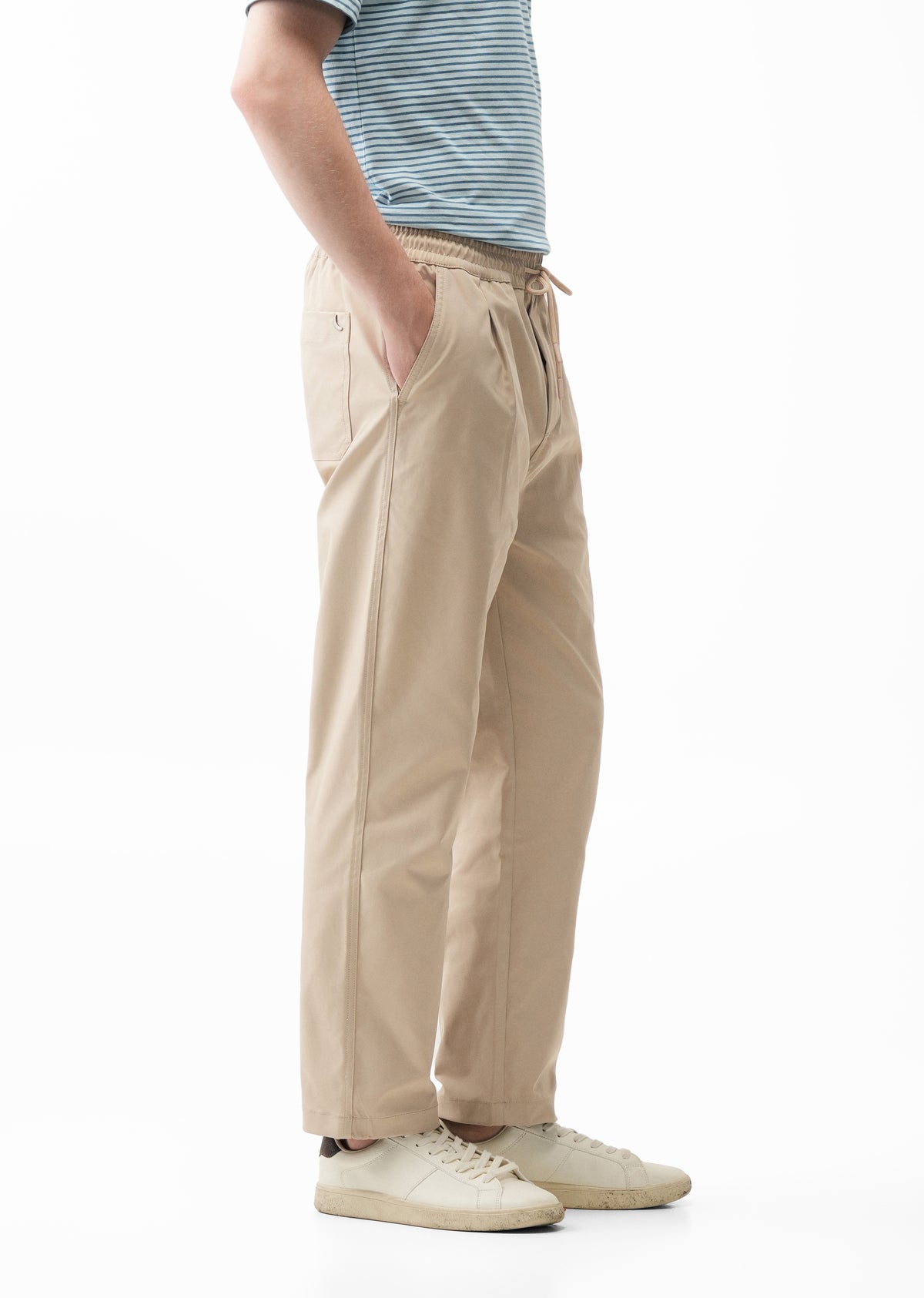 Light Beige Relaxed Drawstring Trouser