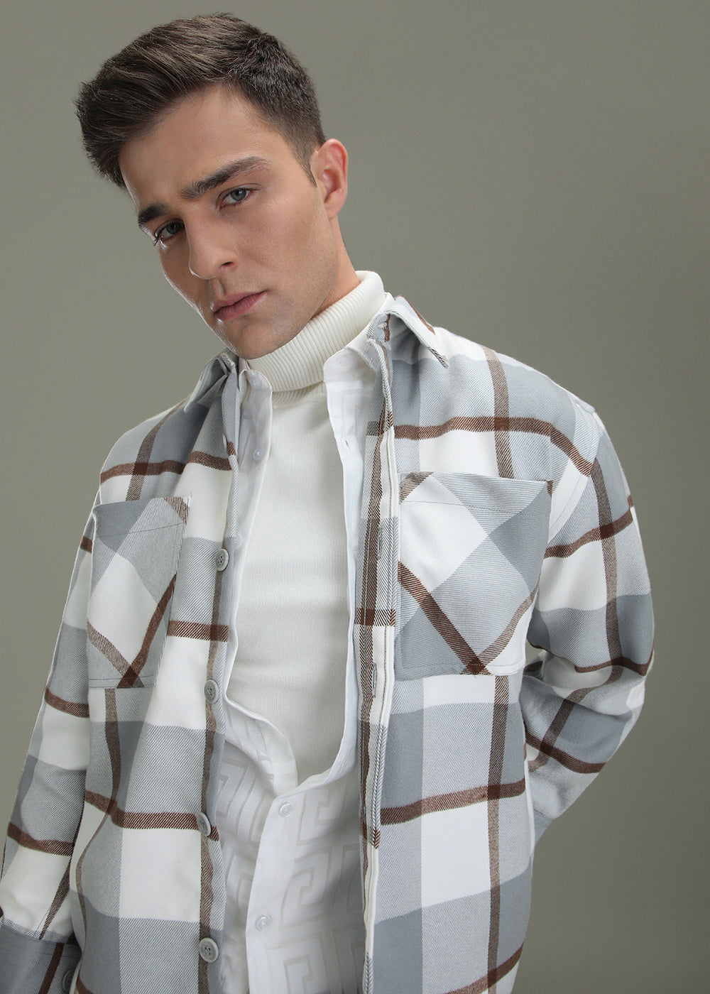 Light Blue Checked Relaxed Fit Shacket