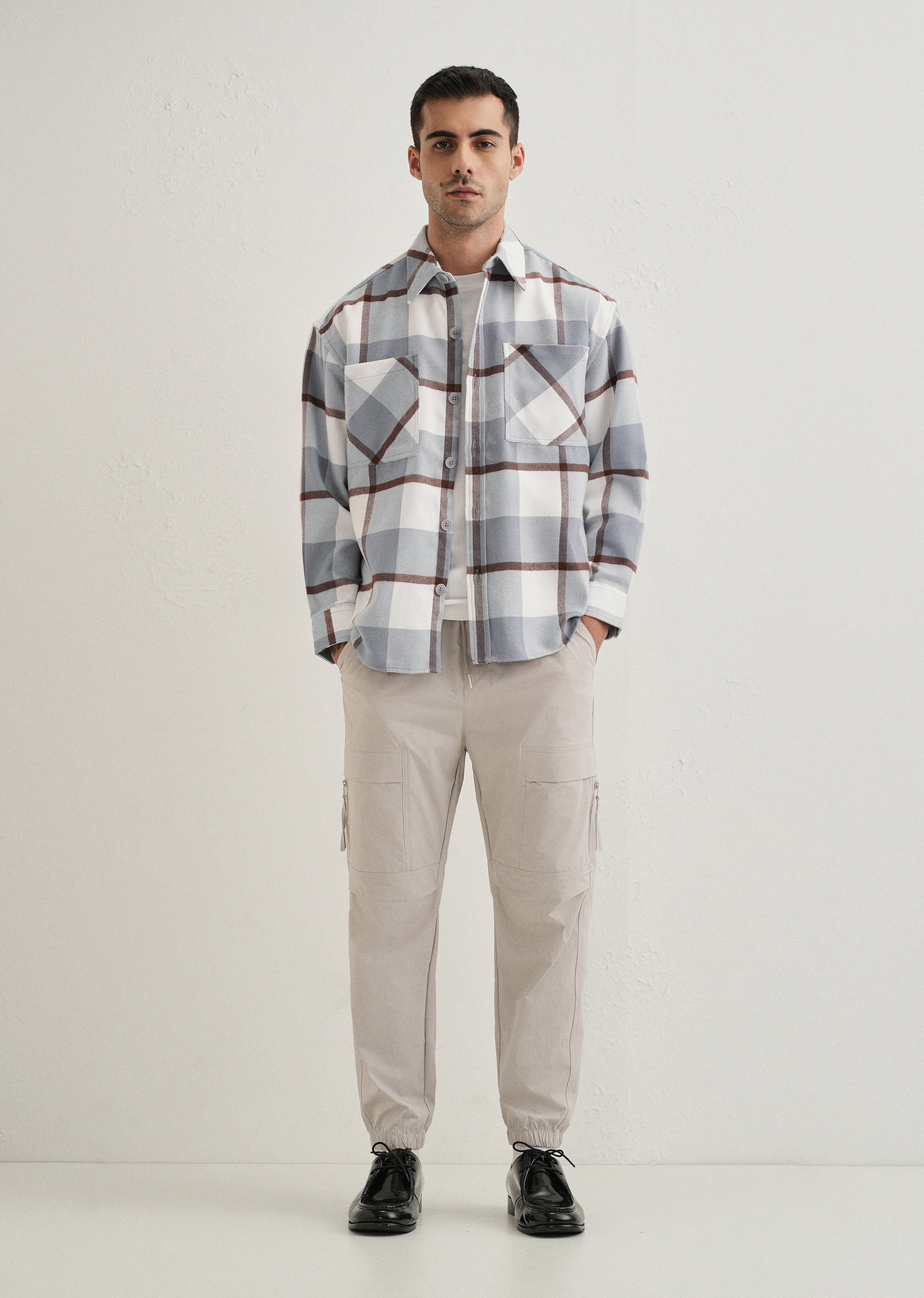 Light Blue Checked Relaxed Fit Shacket