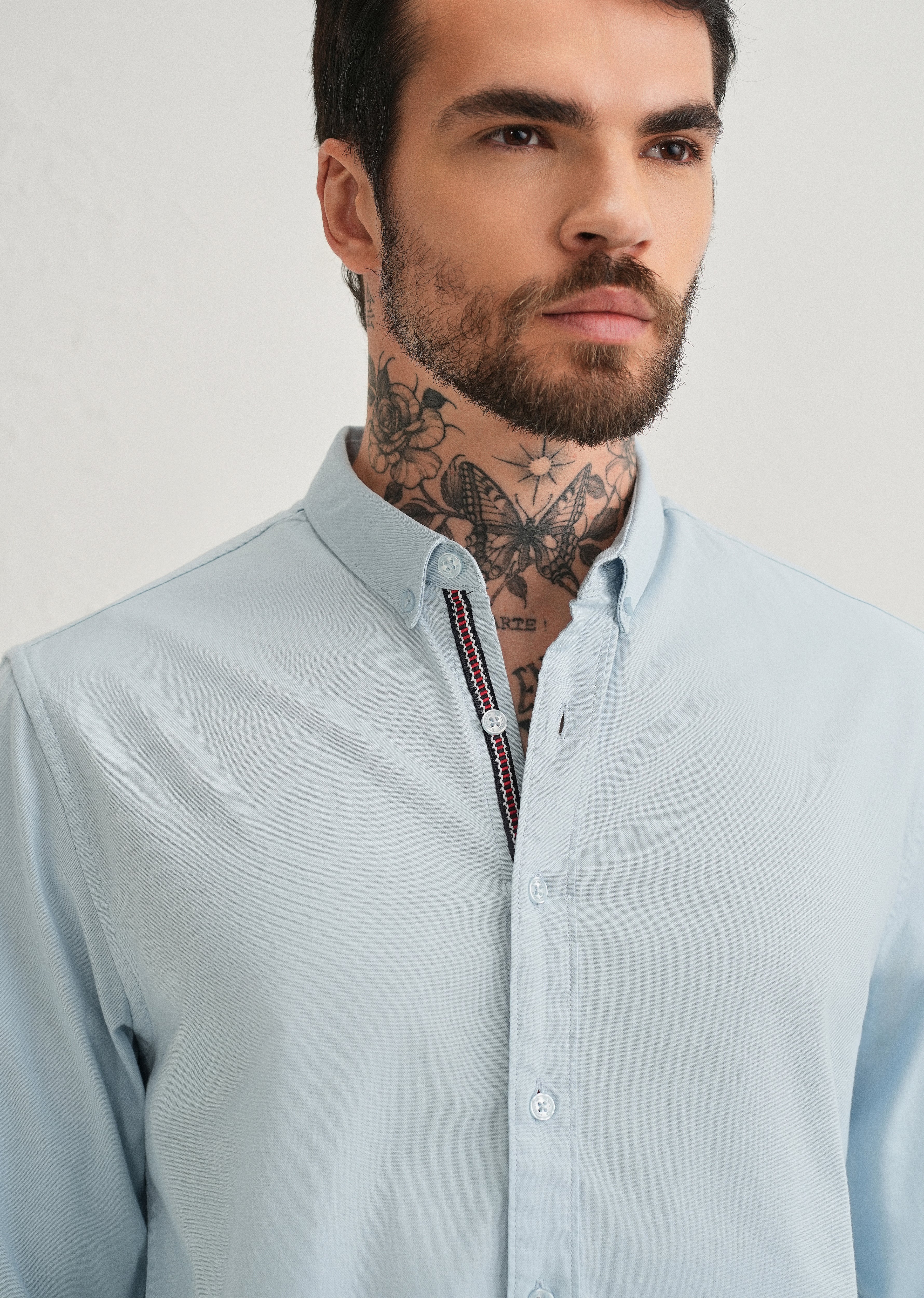 Light Blue Contrast Placket Shirt
