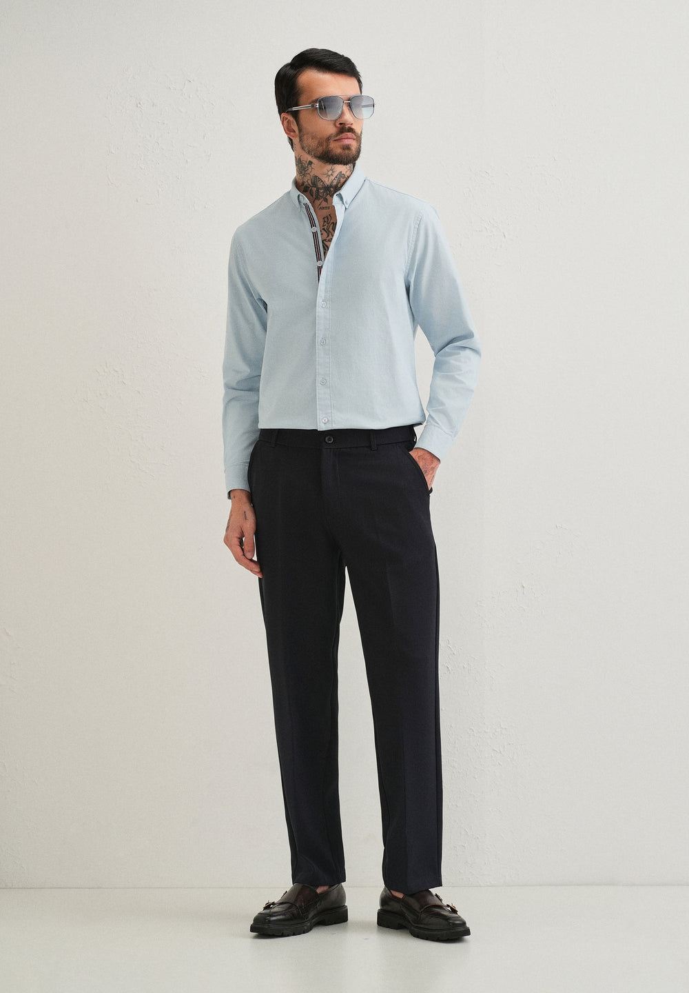 Light Blue Contrast Placket Shirt