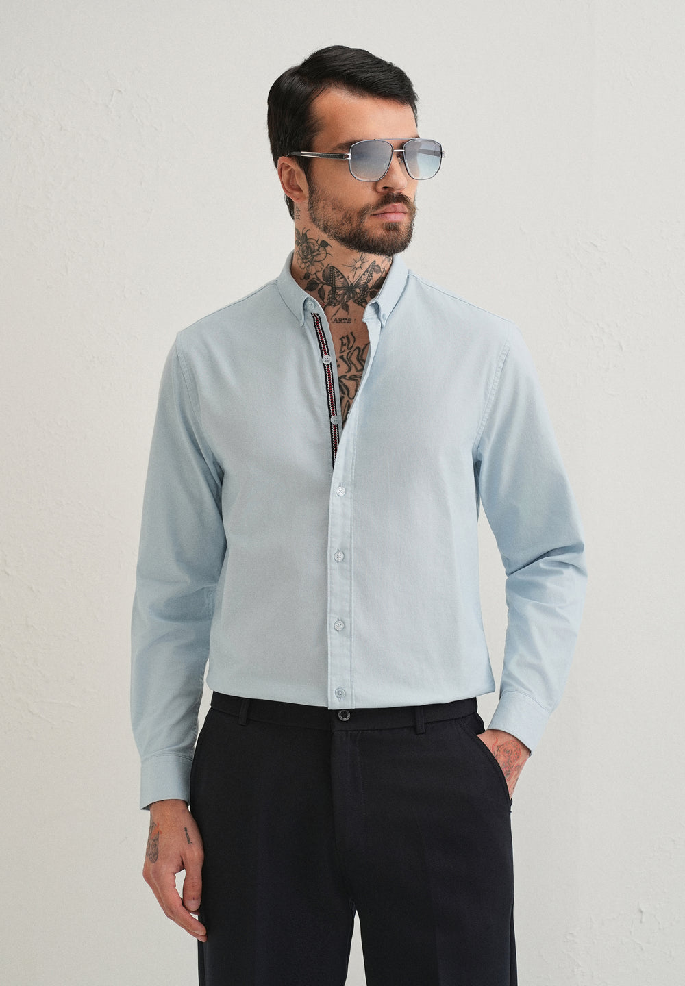 Light Blue Contrast Placket Shirt
