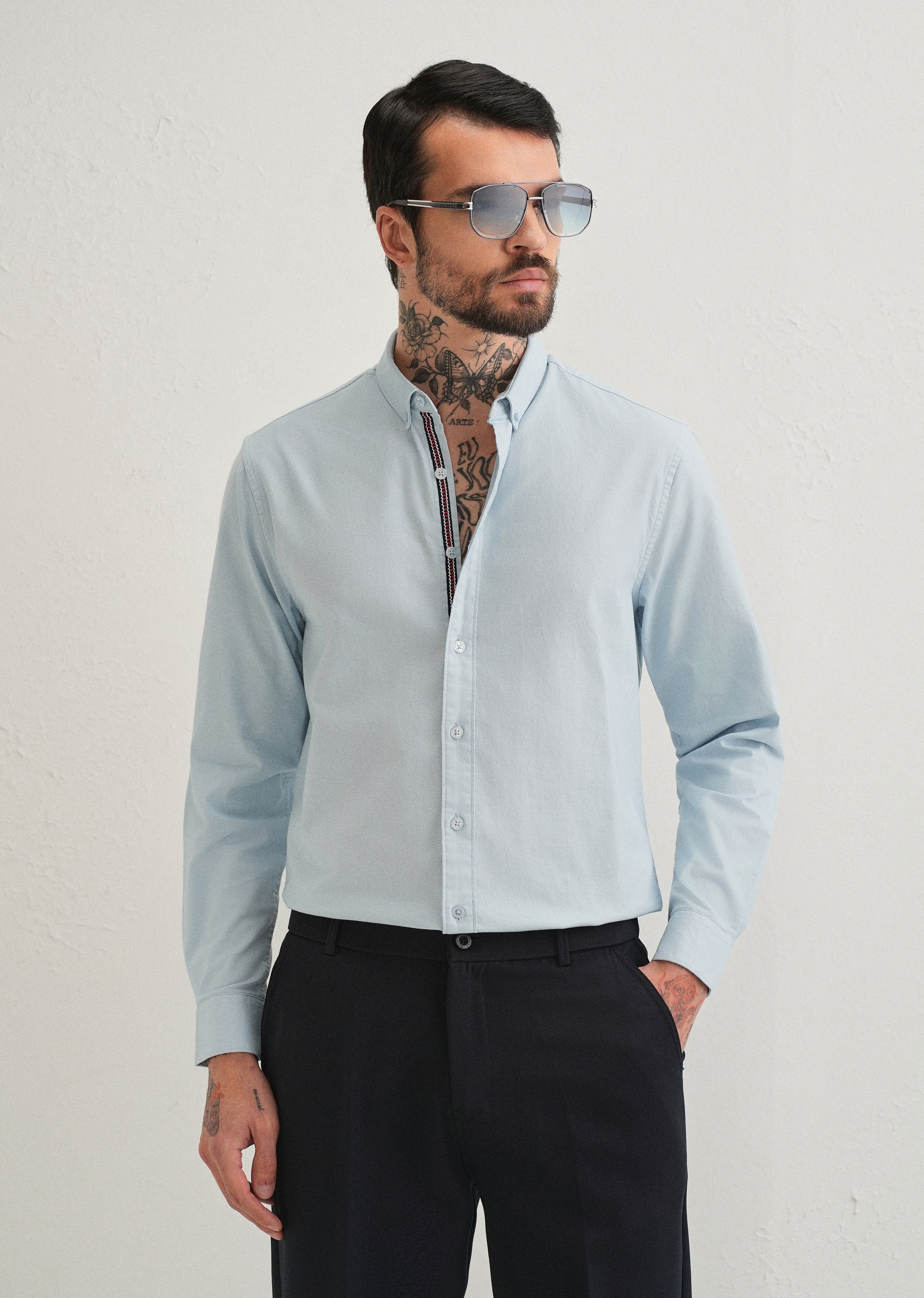 Light Blue Contrast Placket Shirt