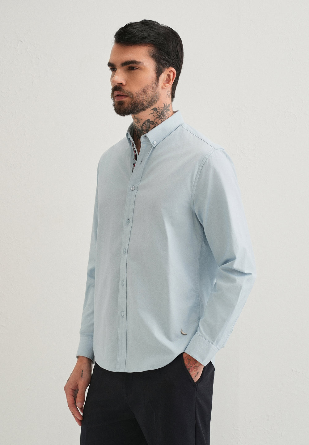 Light Blue Contrast Placket Shirt
