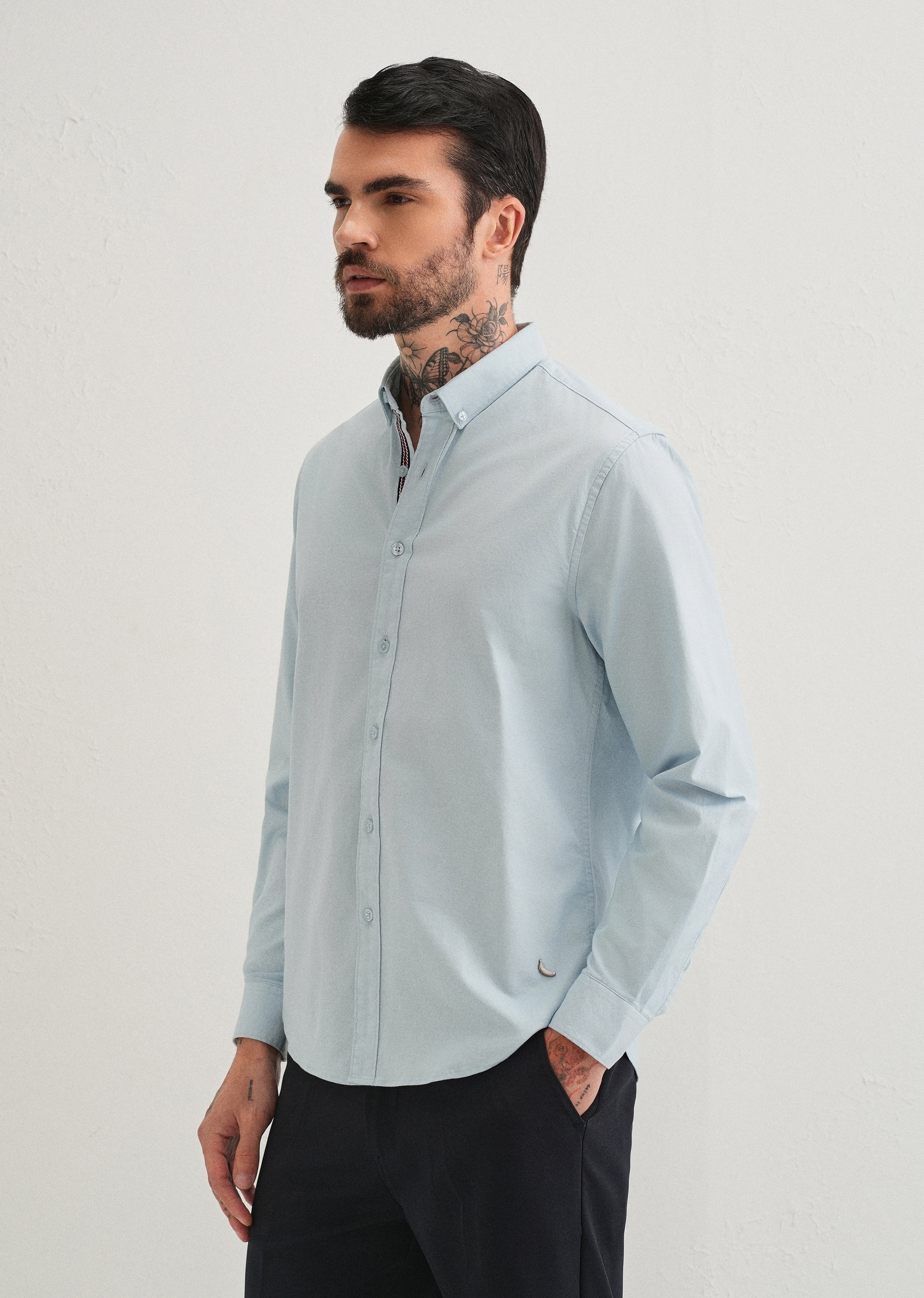 Light Blue Contrast Placket Shirt