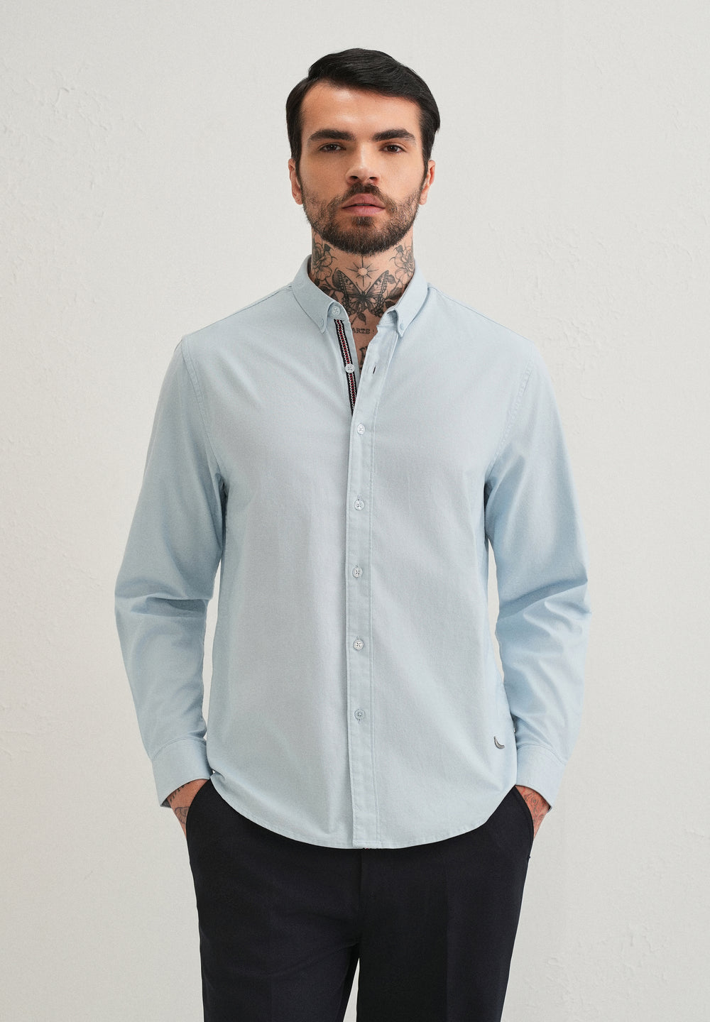 Light Blue Contrast Placket Shirt
