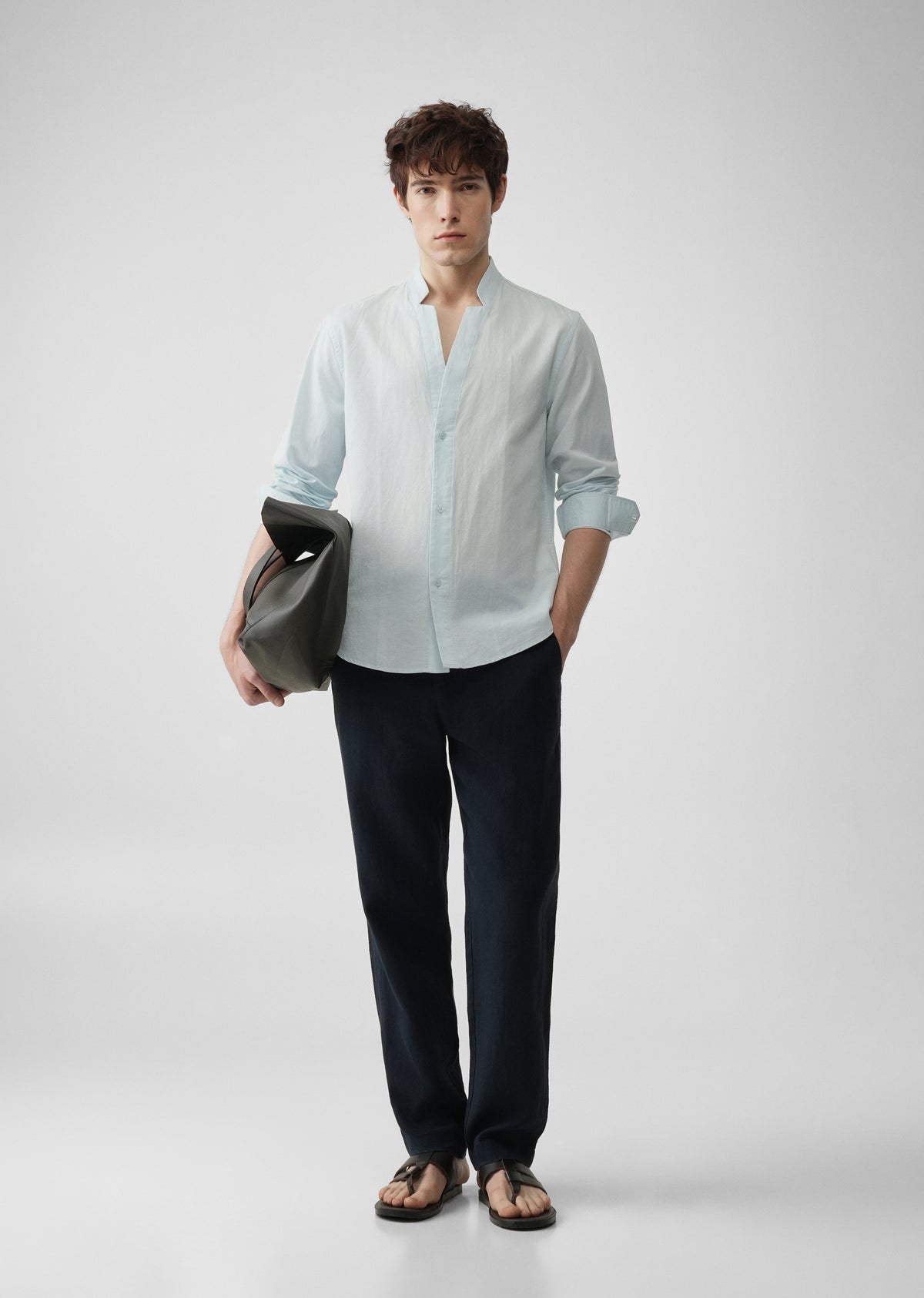 Light Blue Star Collar Cotton Linen Shirt