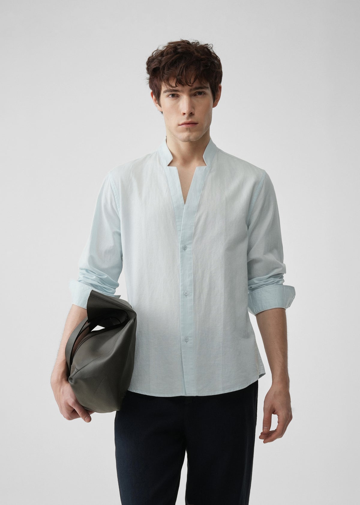 Light Blue Star Collar Cotton Linen Shirt