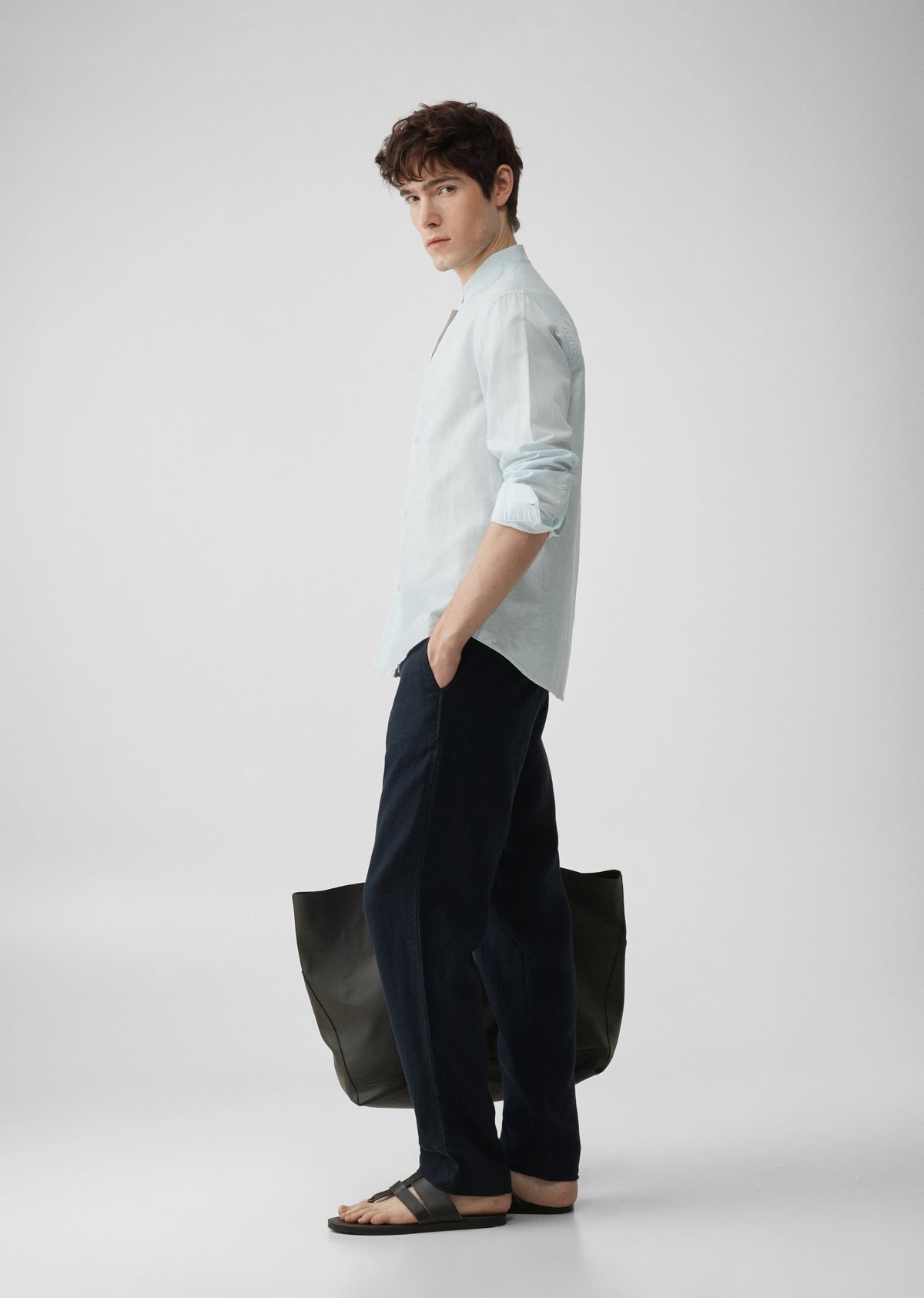 Light Blue Star Collar Cotton Linen Shirt