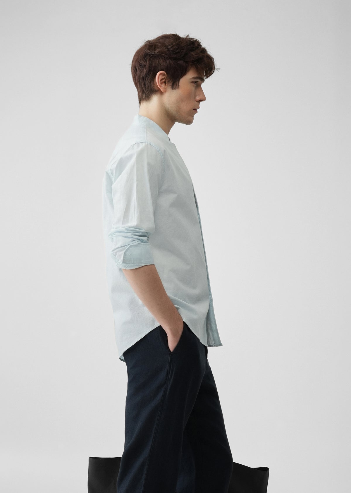 Light Blue Star Collar Cotton Linen Shirt