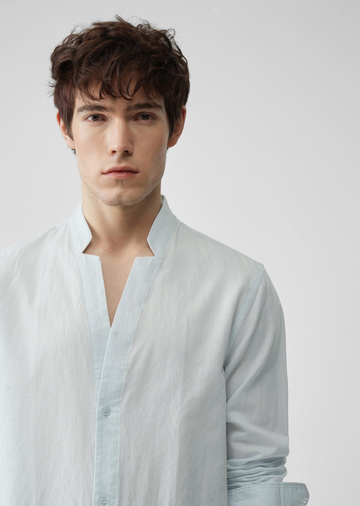 Light Blue Star Collar Cotton Linen Shirt