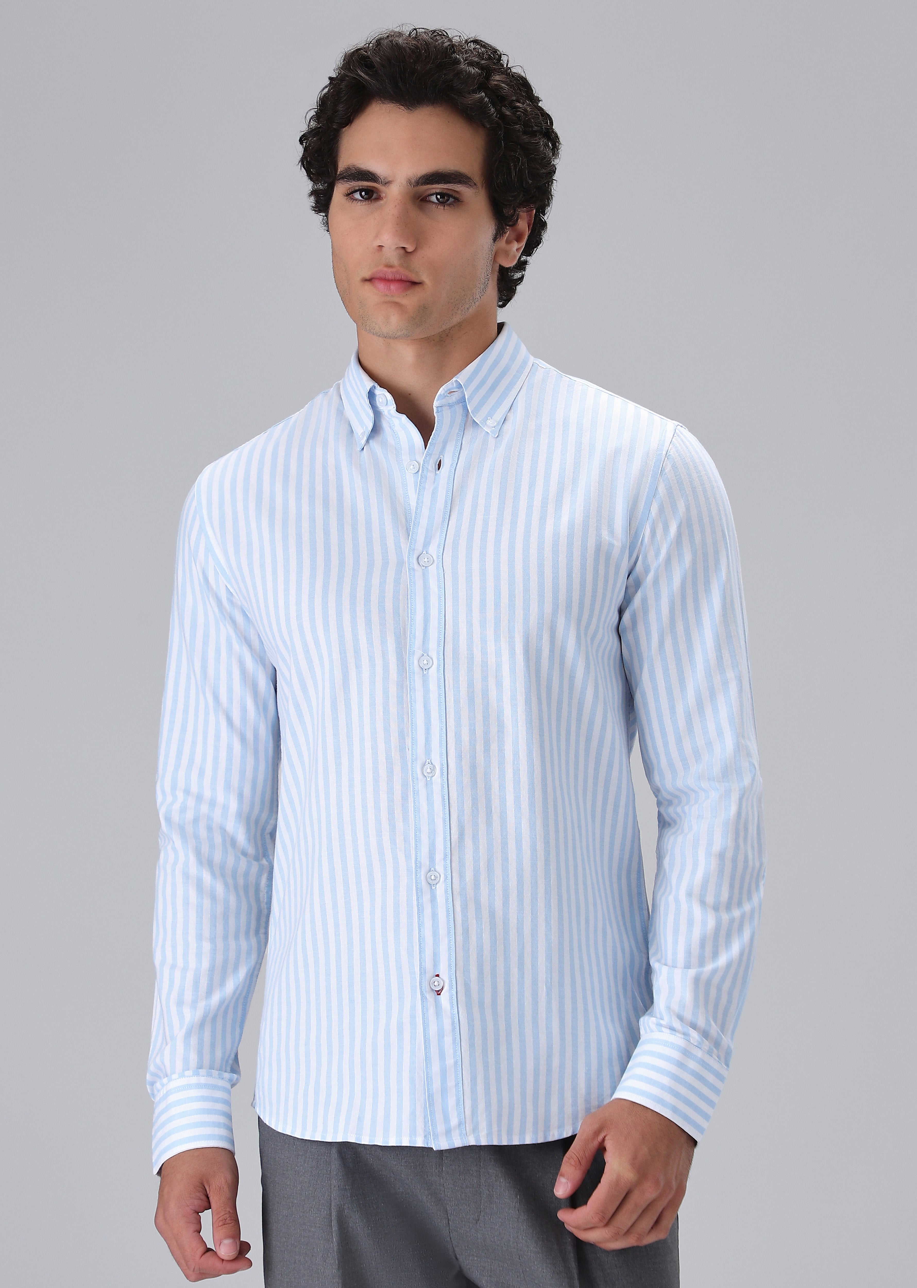 Light Blue Cotton Oxford Stripe Shirt