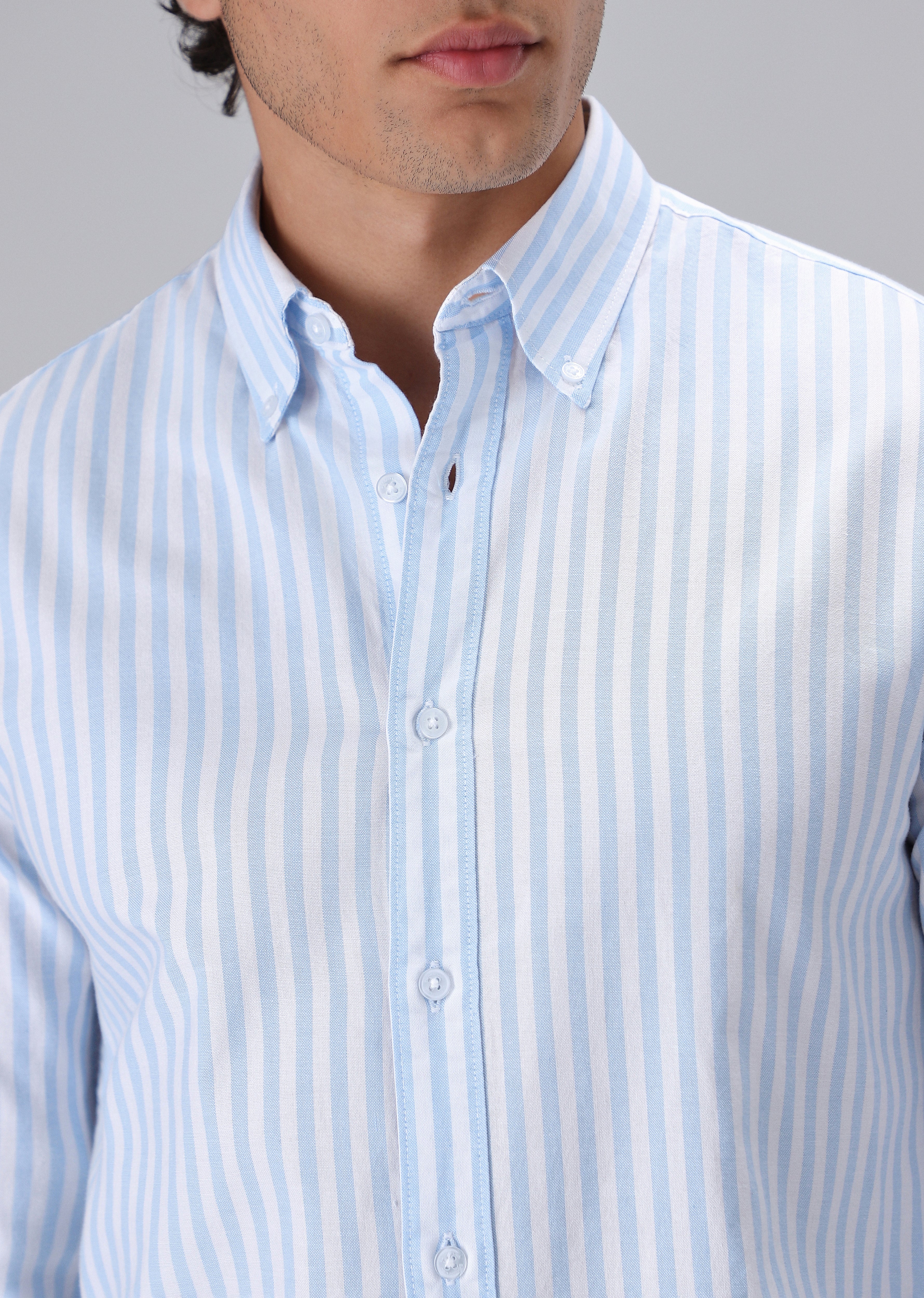 Light Blue Cotton Oxford Stripe Shirt