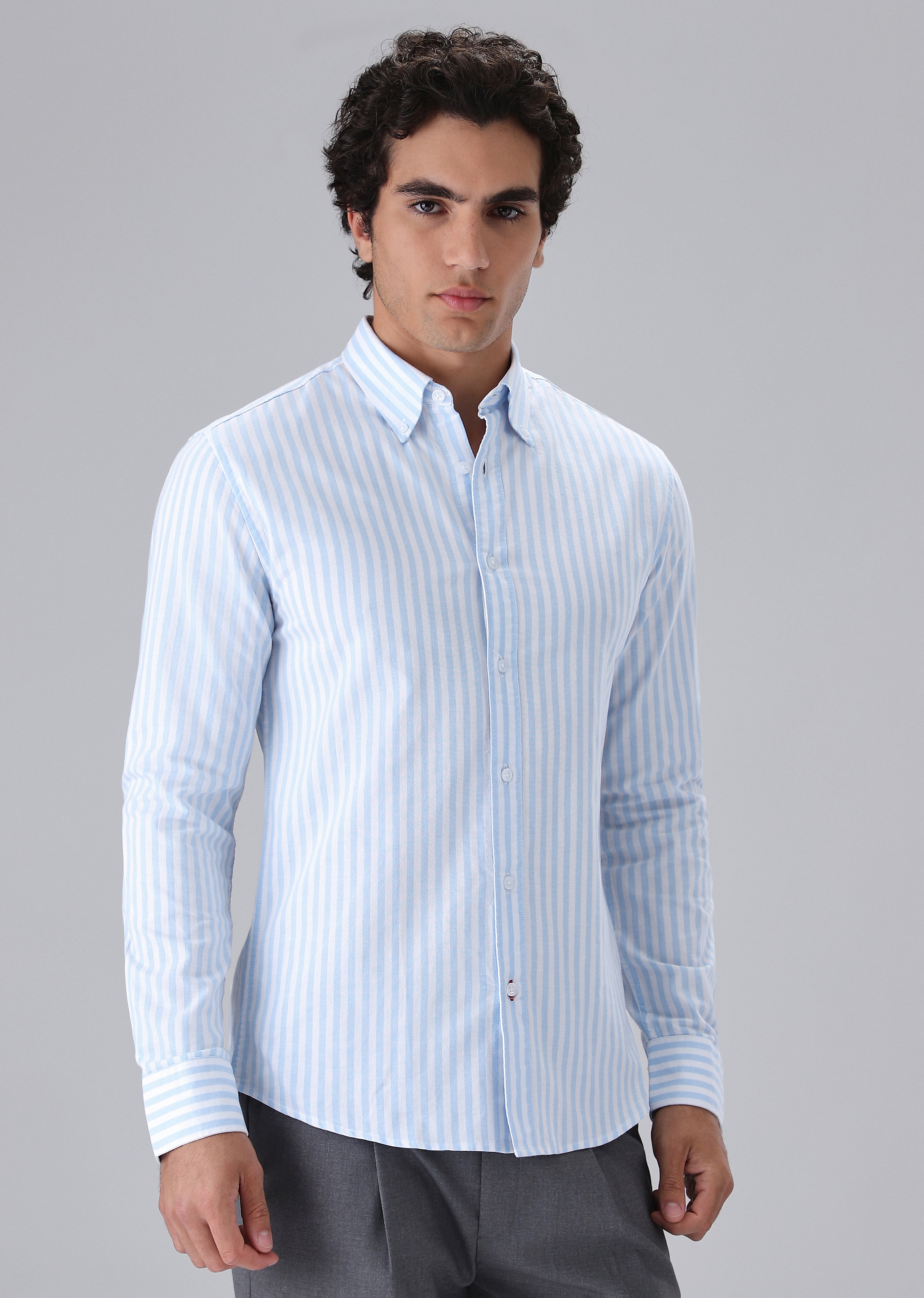 Light Blue Cotton Oxford Stripe Shirt