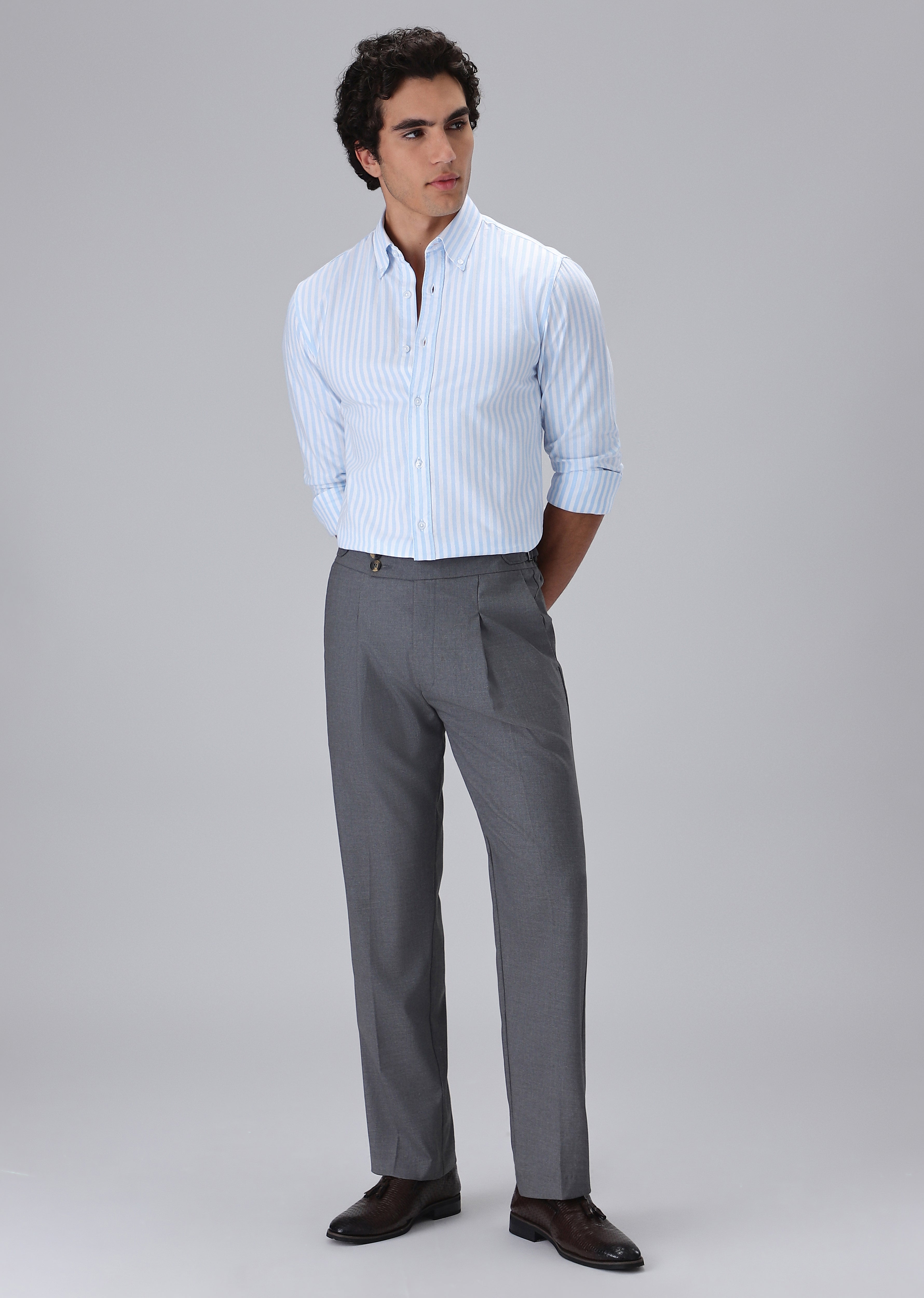 Light Blue Cotton Oxford Stripe Shirt