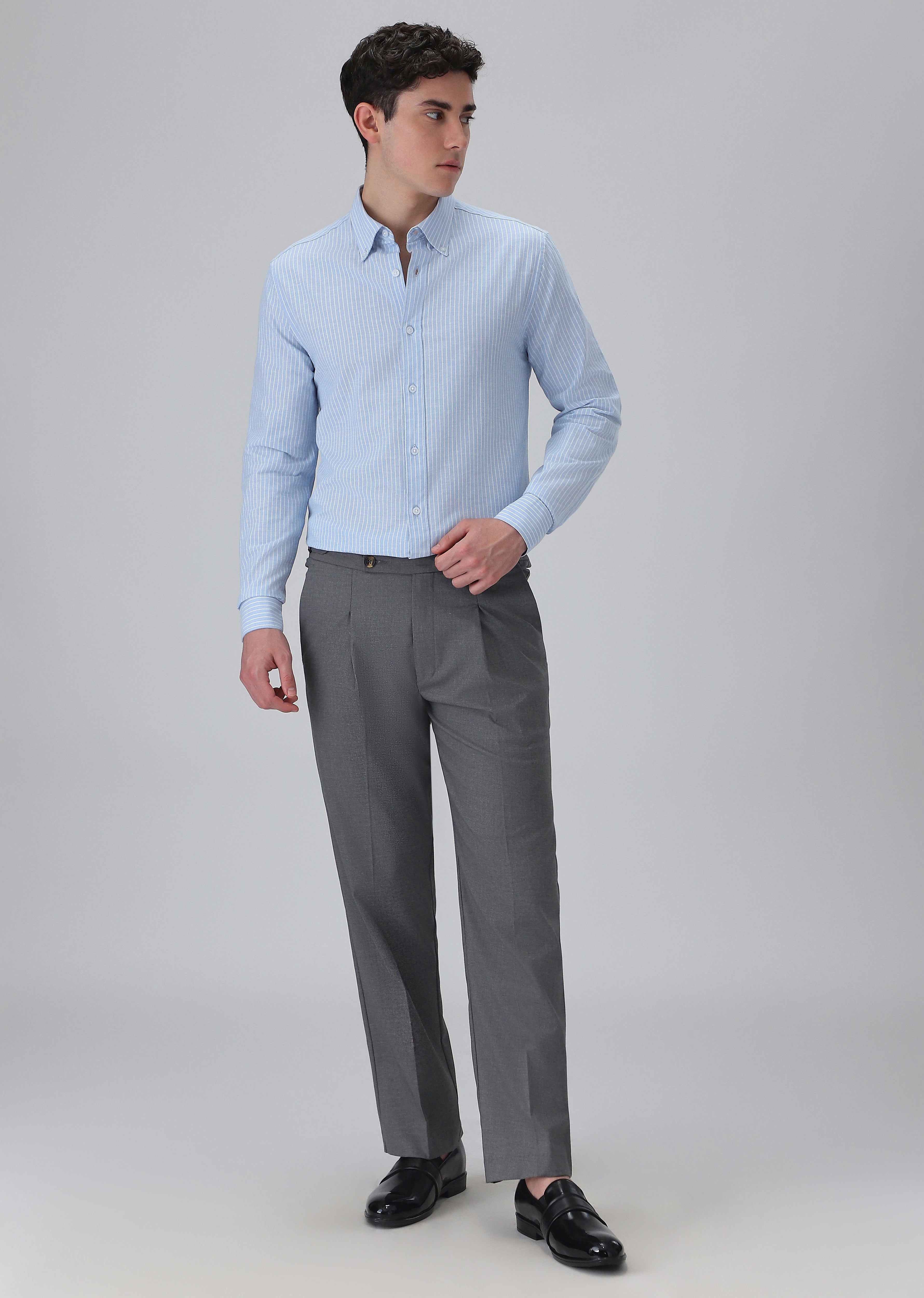 Light Blue Cotton Pin Stripe Shirt