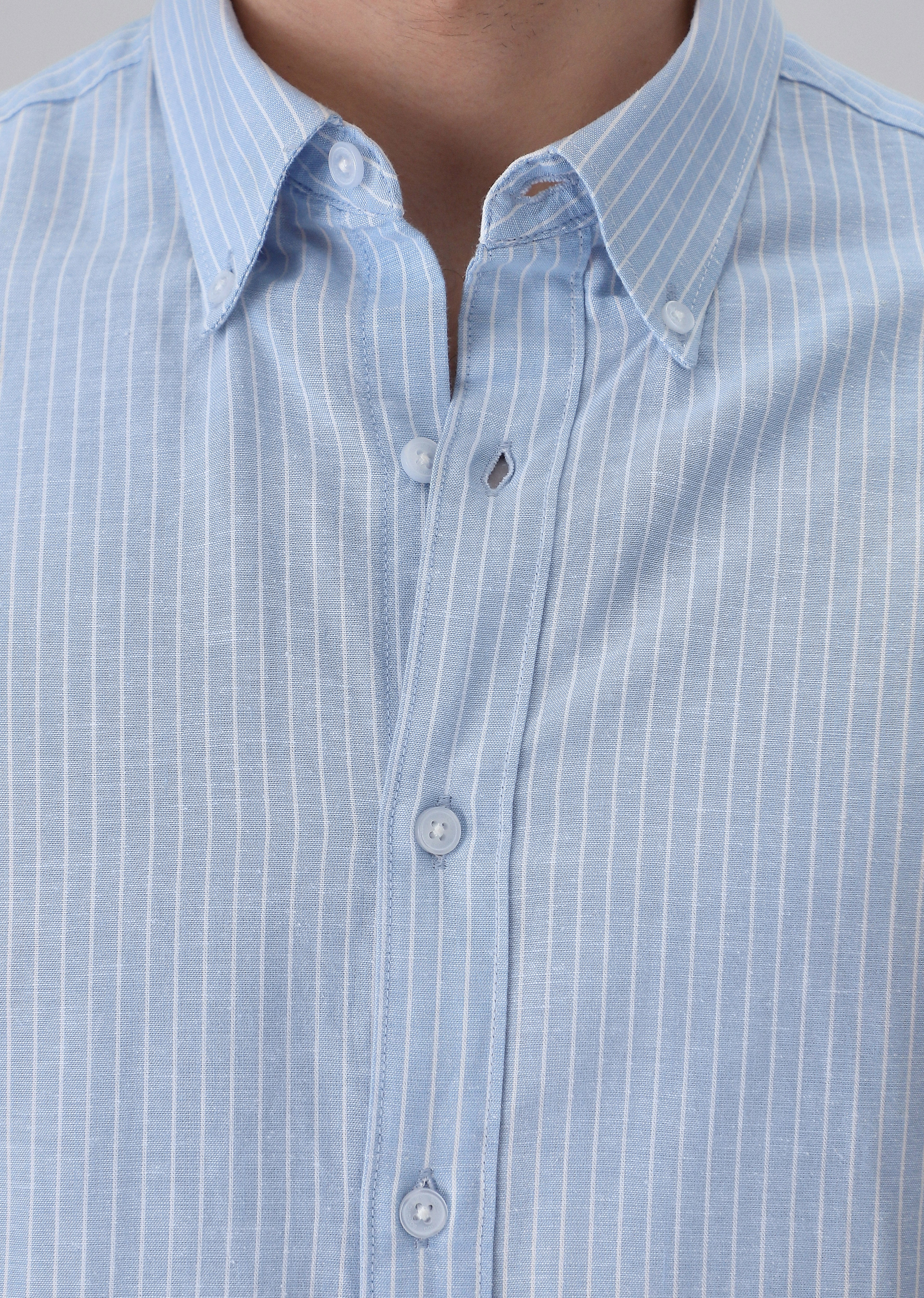 Light Blue Cotton Pin Stripe Shirt