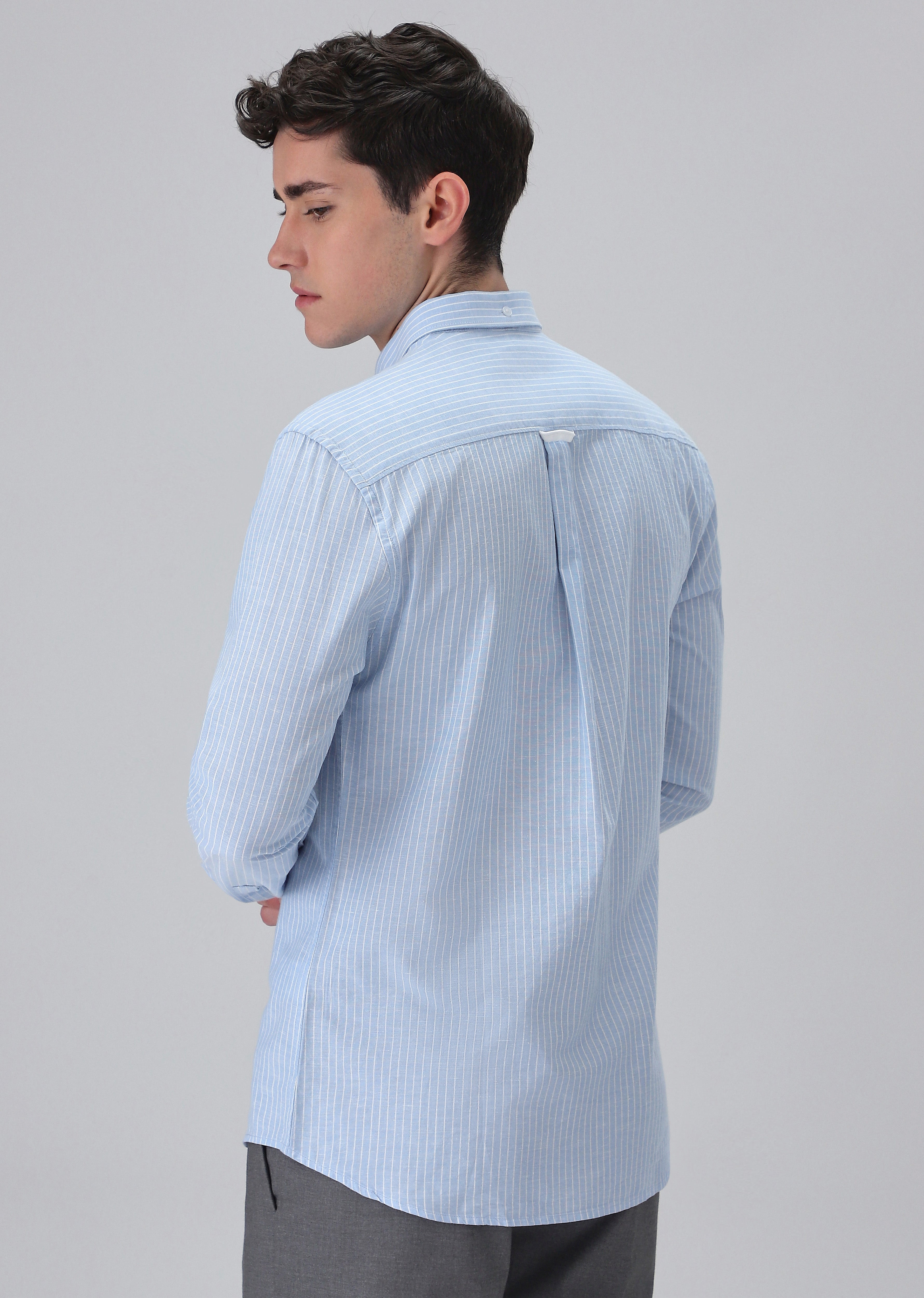 Light Blue Cotton Pin Stripe Shirt