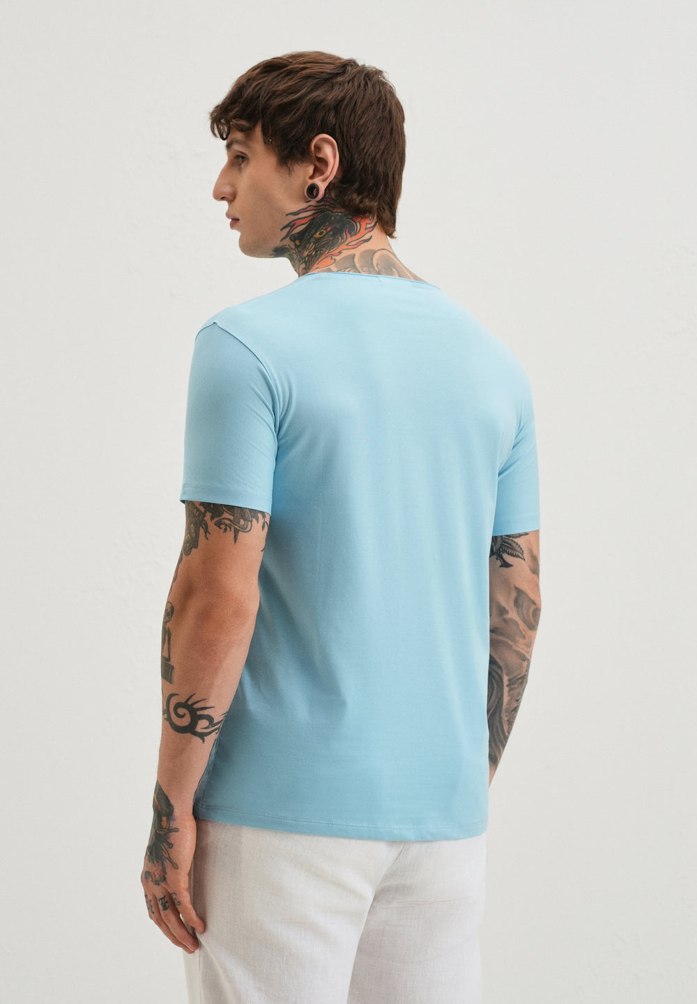 Light Blue Plain Crew neck T-shirt