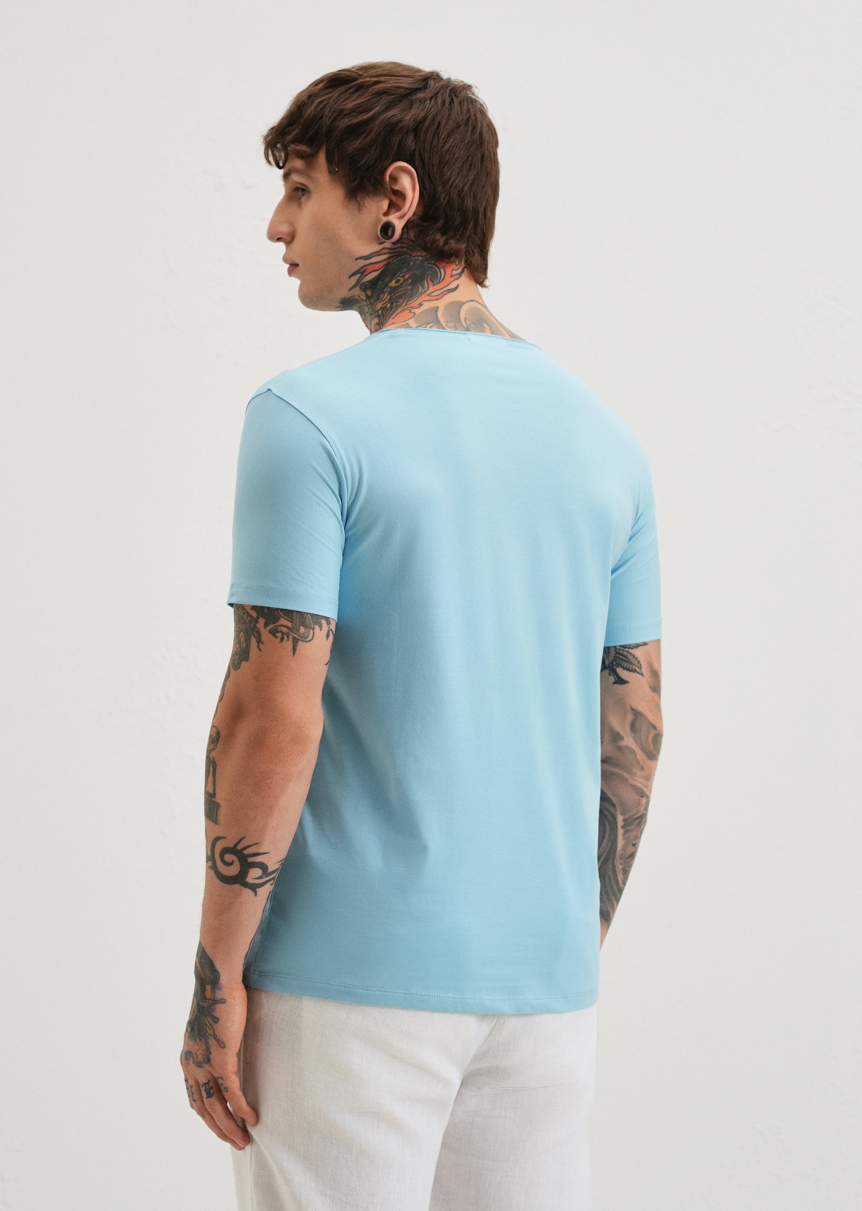 Light Blue Plain Crew neck T-shirt
