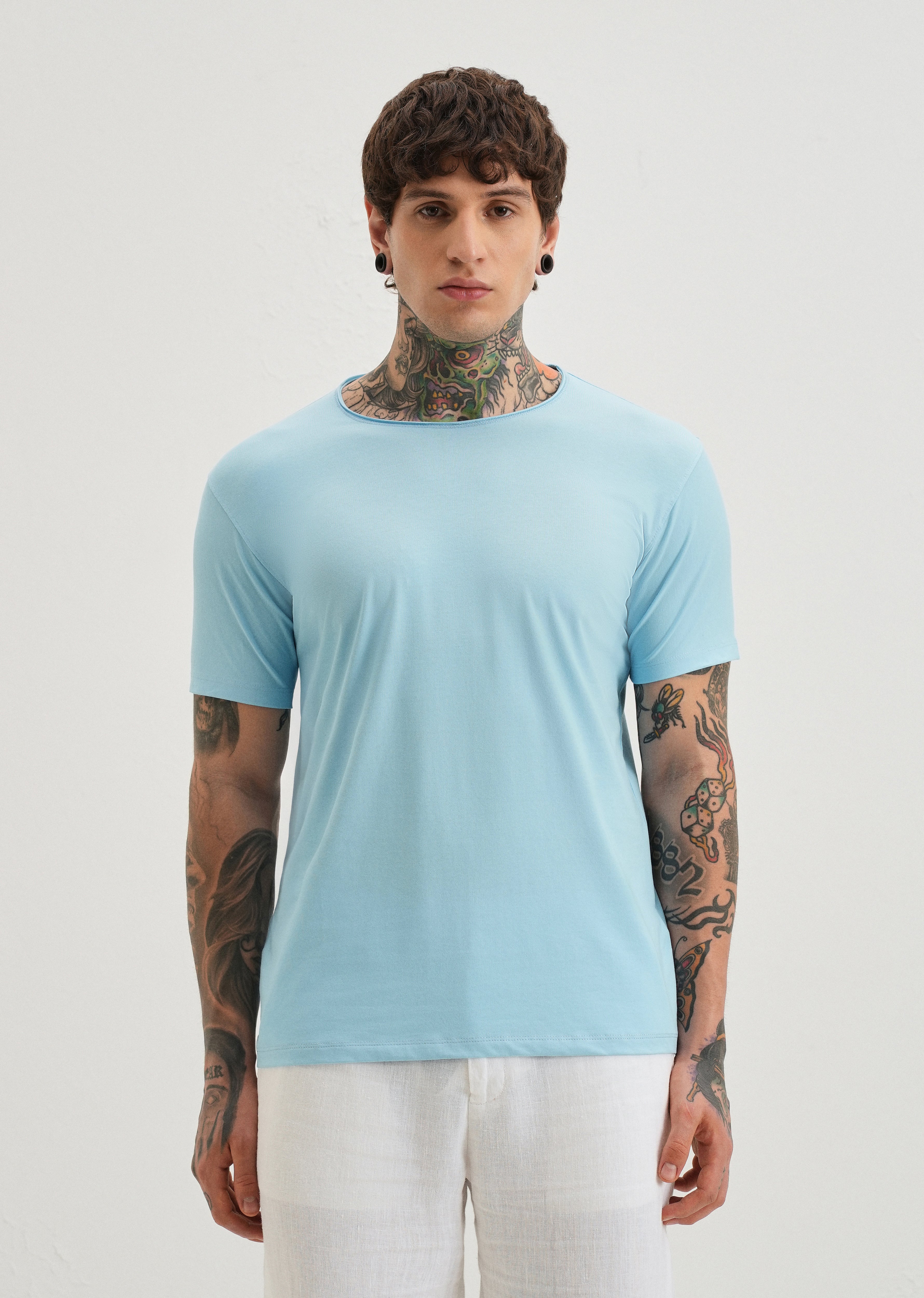 Light Blue Plain Crew neck T-shirt