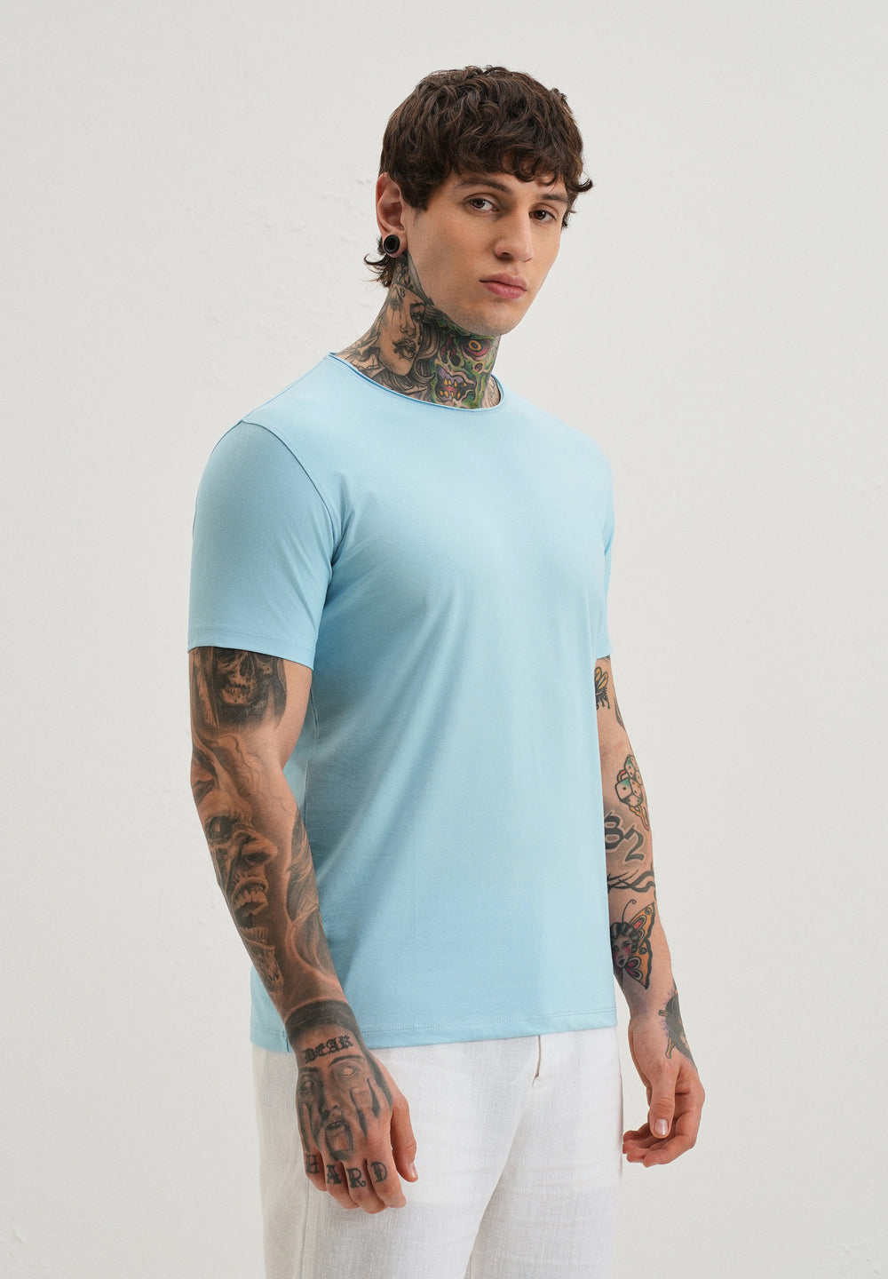 Light Blue Plain Crew neck T-shirt