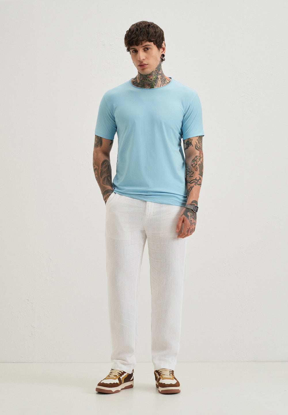 Light Blue Plain Crew neck T-shirt