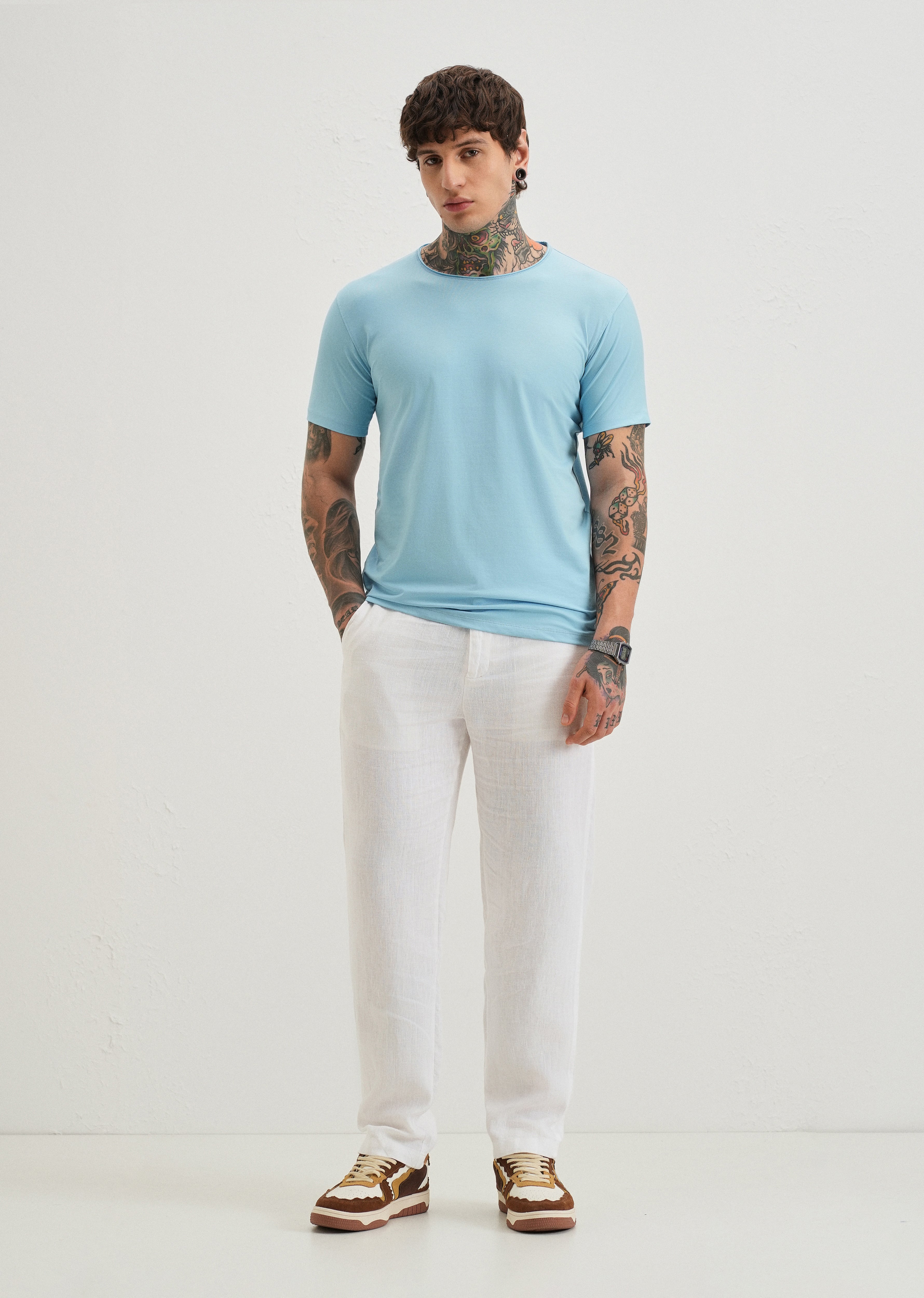 Light Blue Plain Crew neck T-shirt