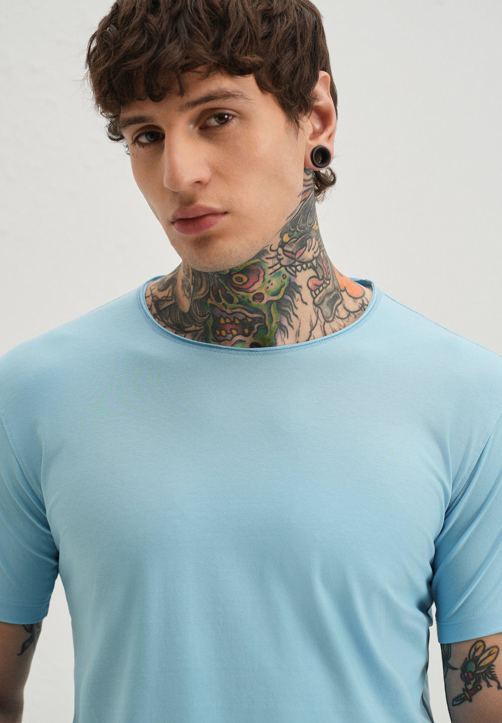 Light Blue Plain Crew neck T-shirt