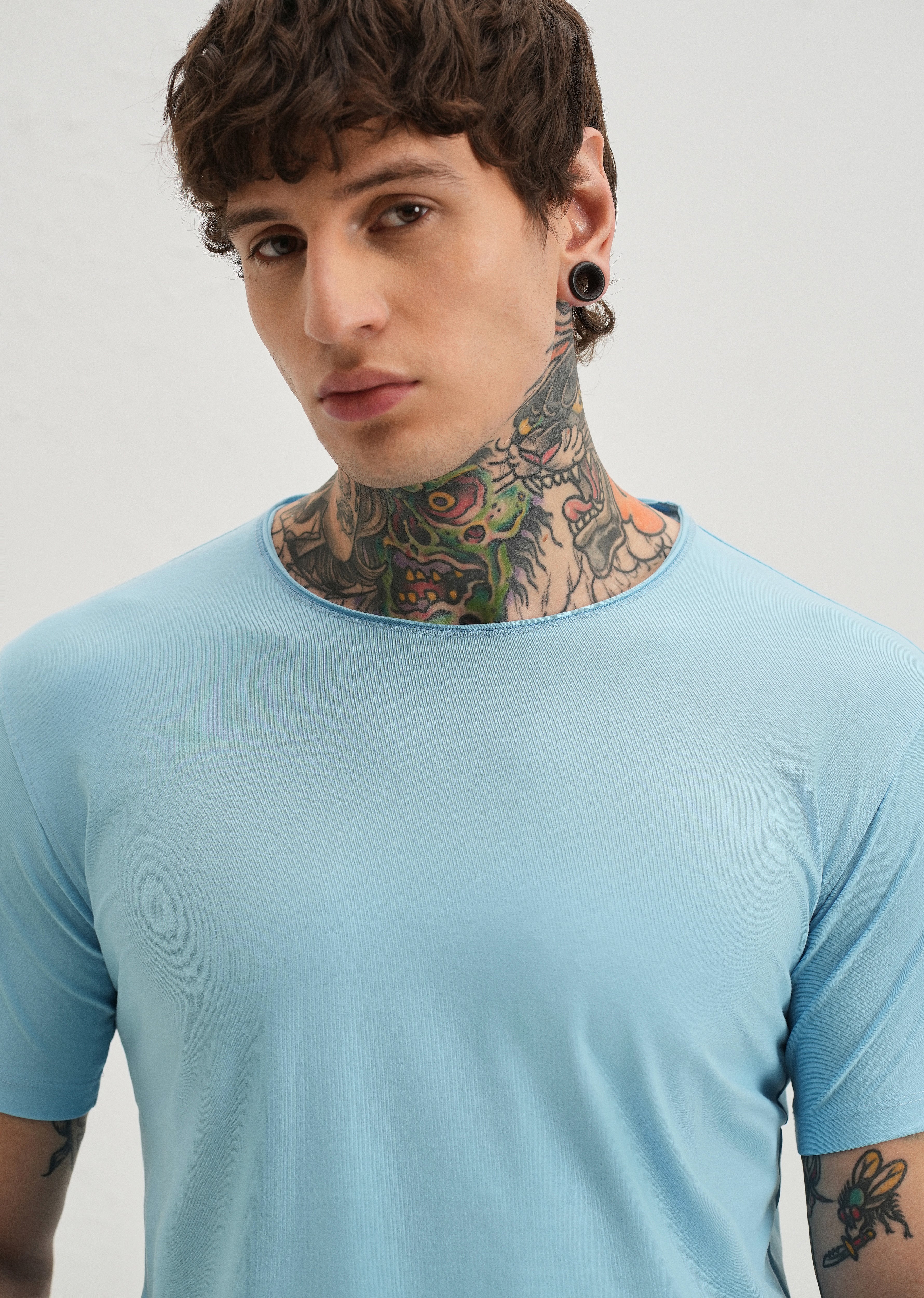 Light Blue Plain Crew neck T-shirt