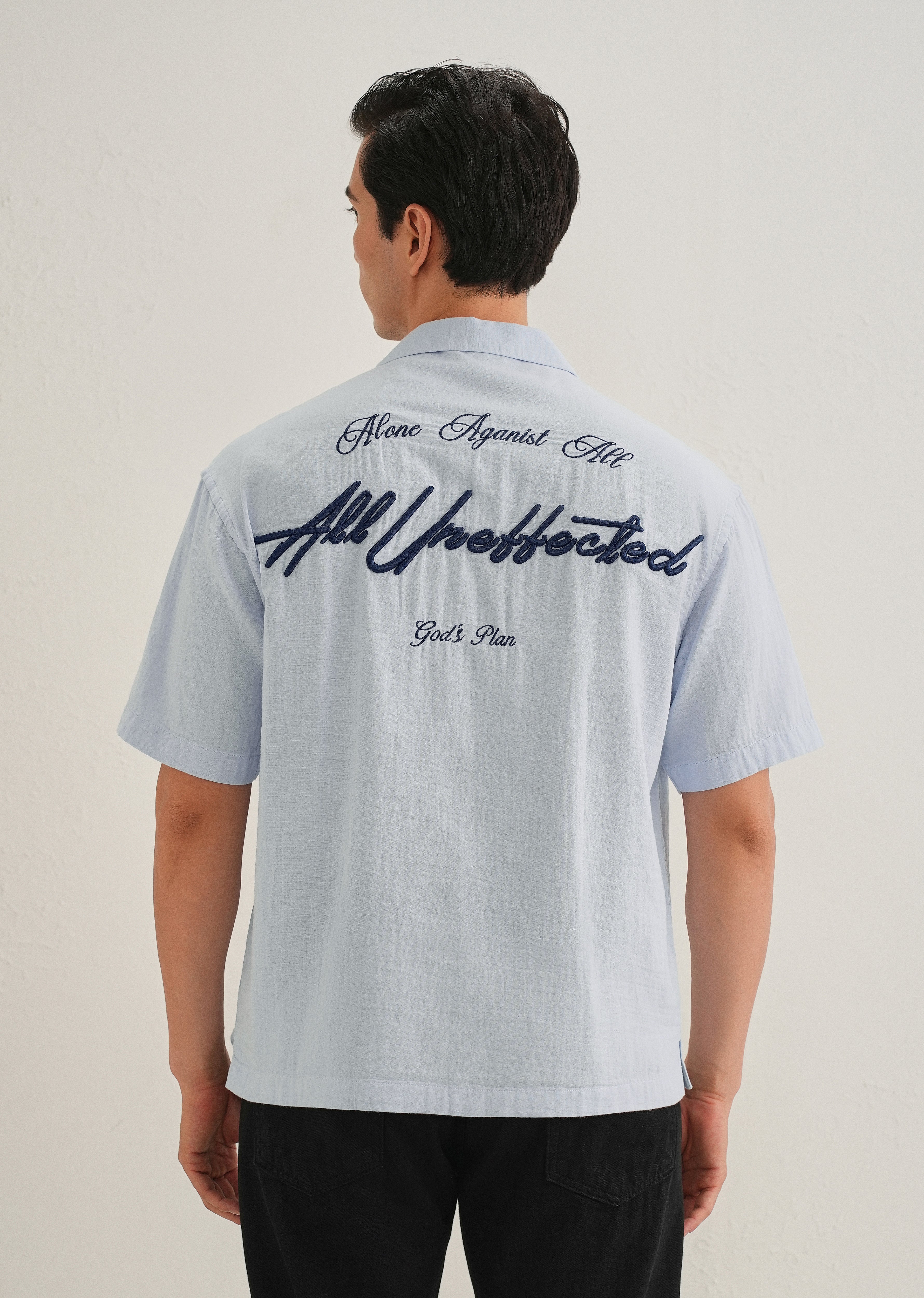 Light Blue Embroidered Double Cloth Cotton Shirt