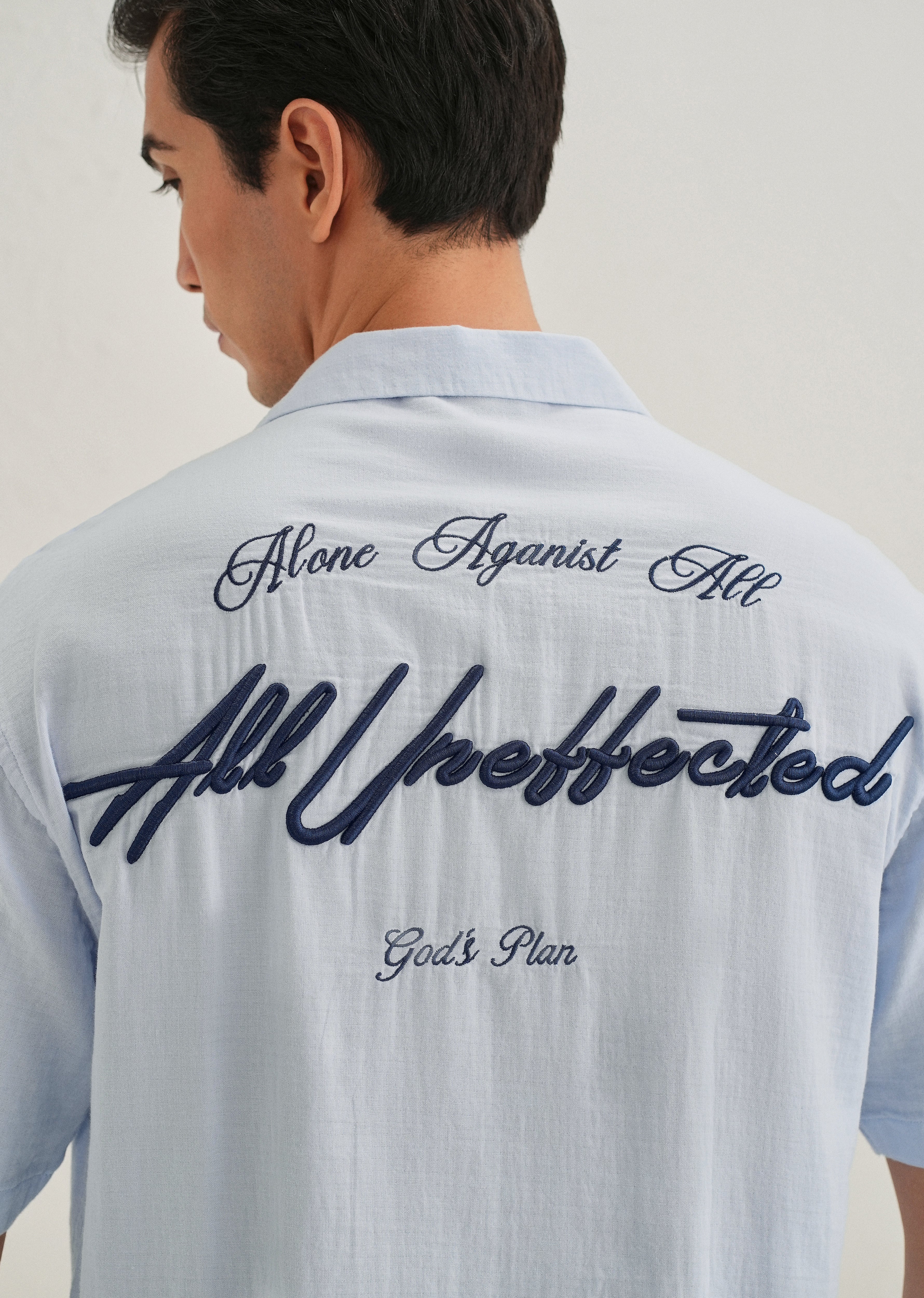 Light Blue Embroidered Double Cloth Cotton Shirt