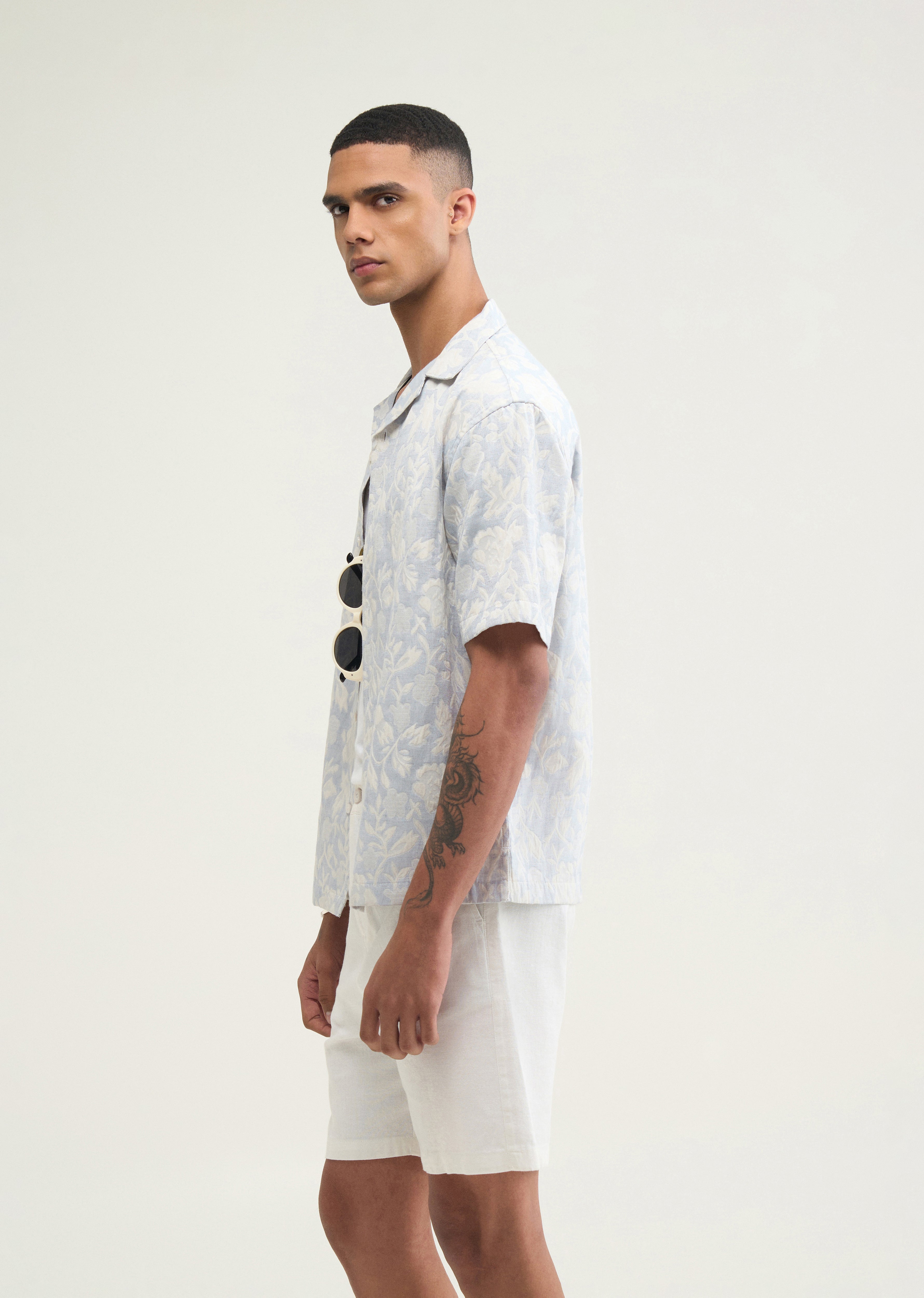 Light Blue Floral Jacquard Boxy Shirt