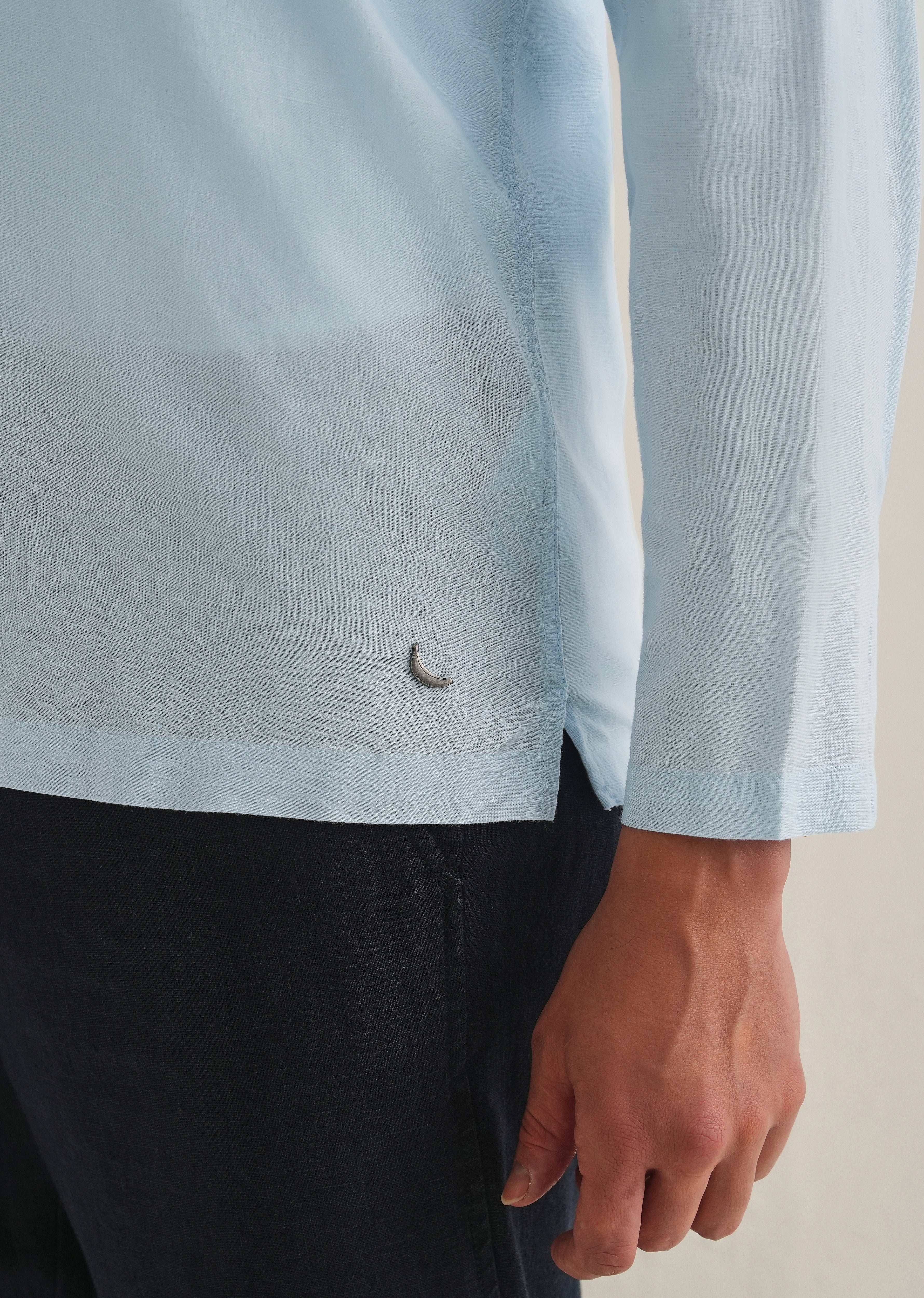 Light Blue Hidden Sleeve Placket Cotton Linen Shirt