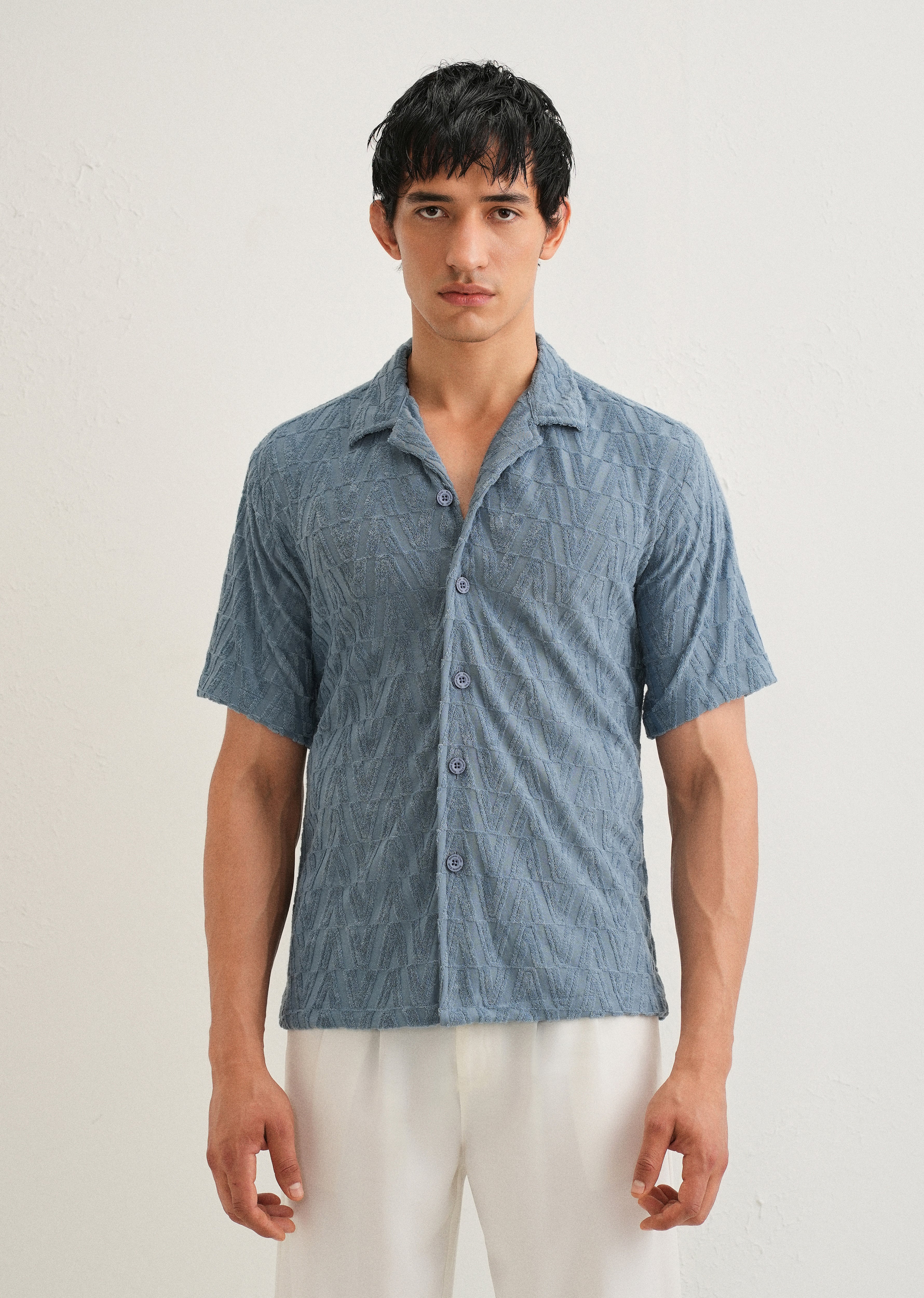 Light Blue Jacquard Knitted Shirt