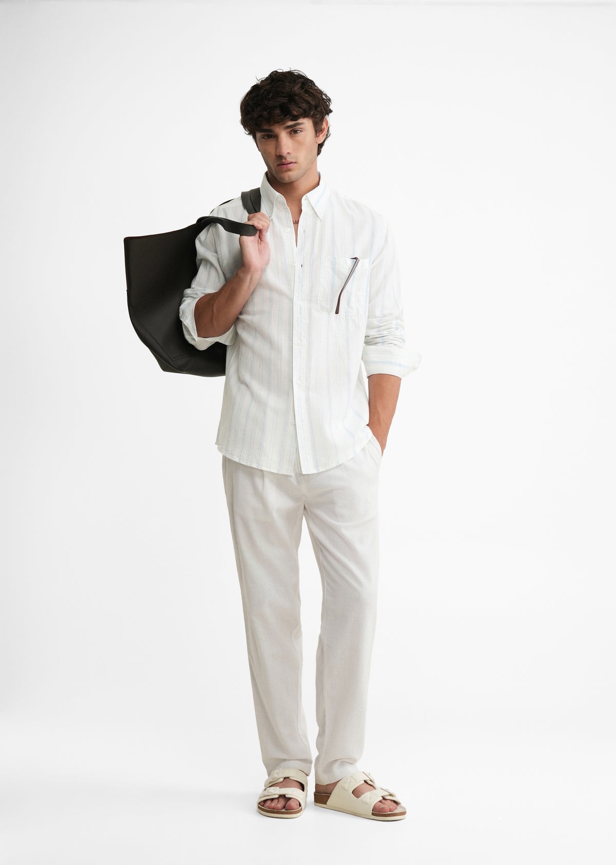 Light Blue Lyocell Linen Stripe Shirt