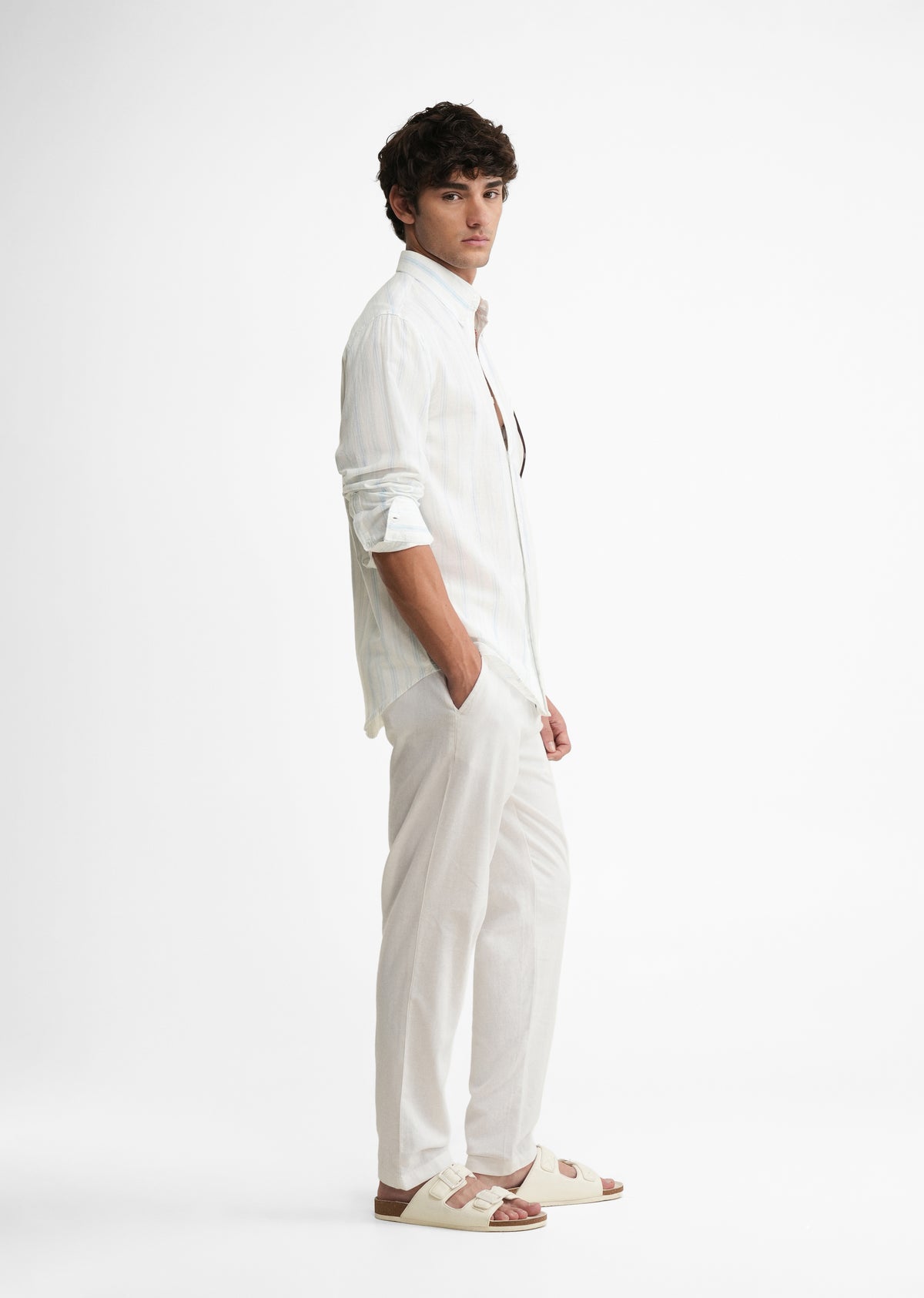 Light Blue Lyocell Linen Stripe Shirt