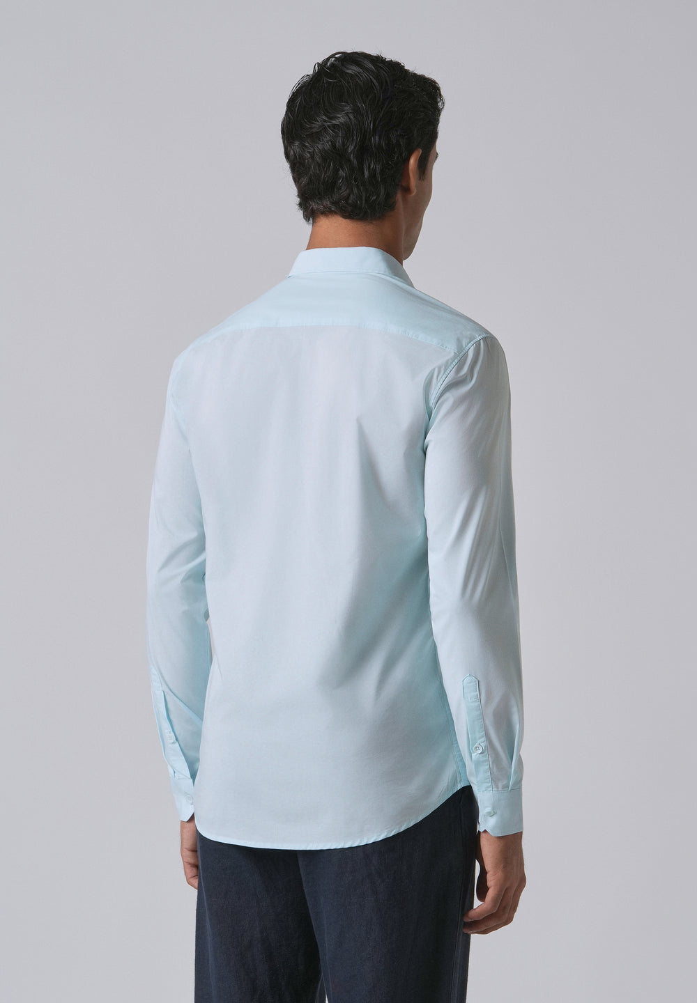 Light Blue Plain Blended Cotton Shirt