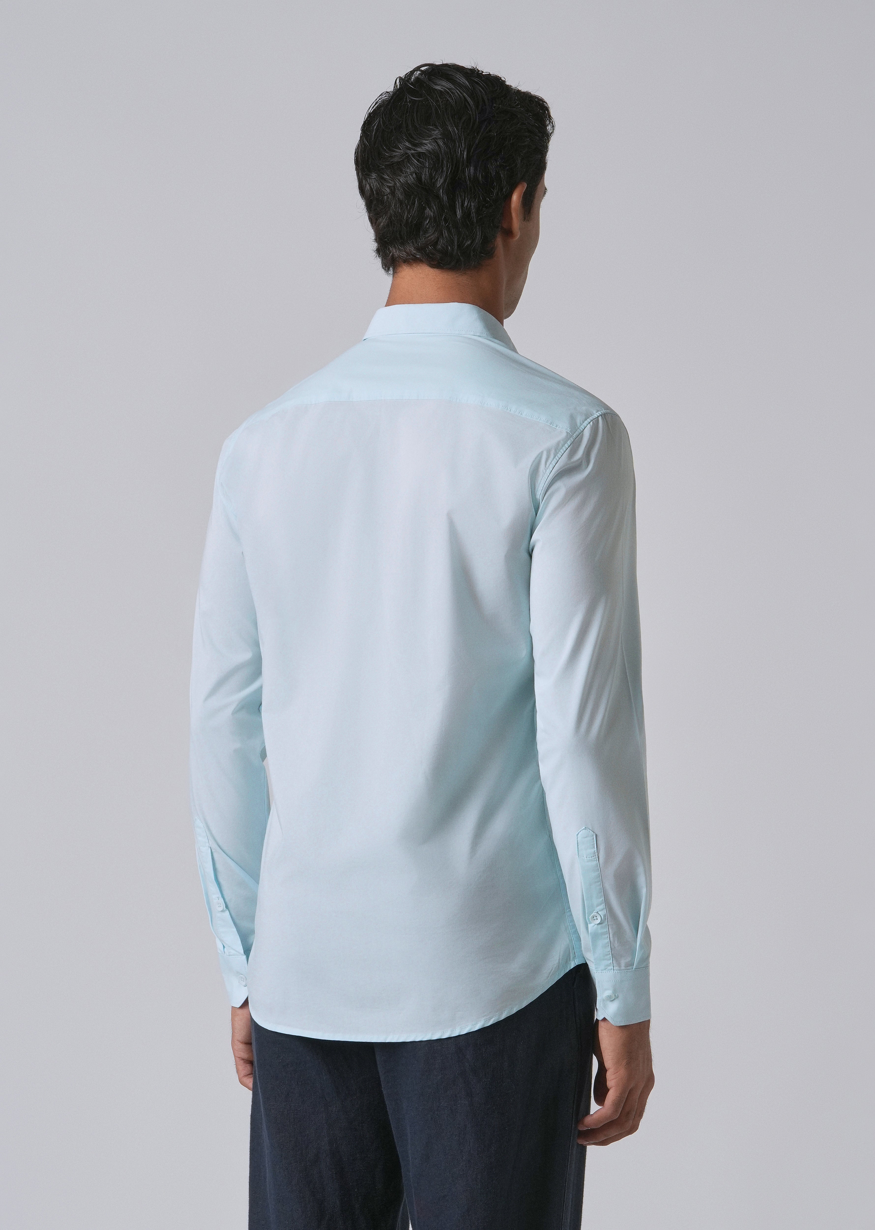 Light Blue Plain Blended Cotton Shirt