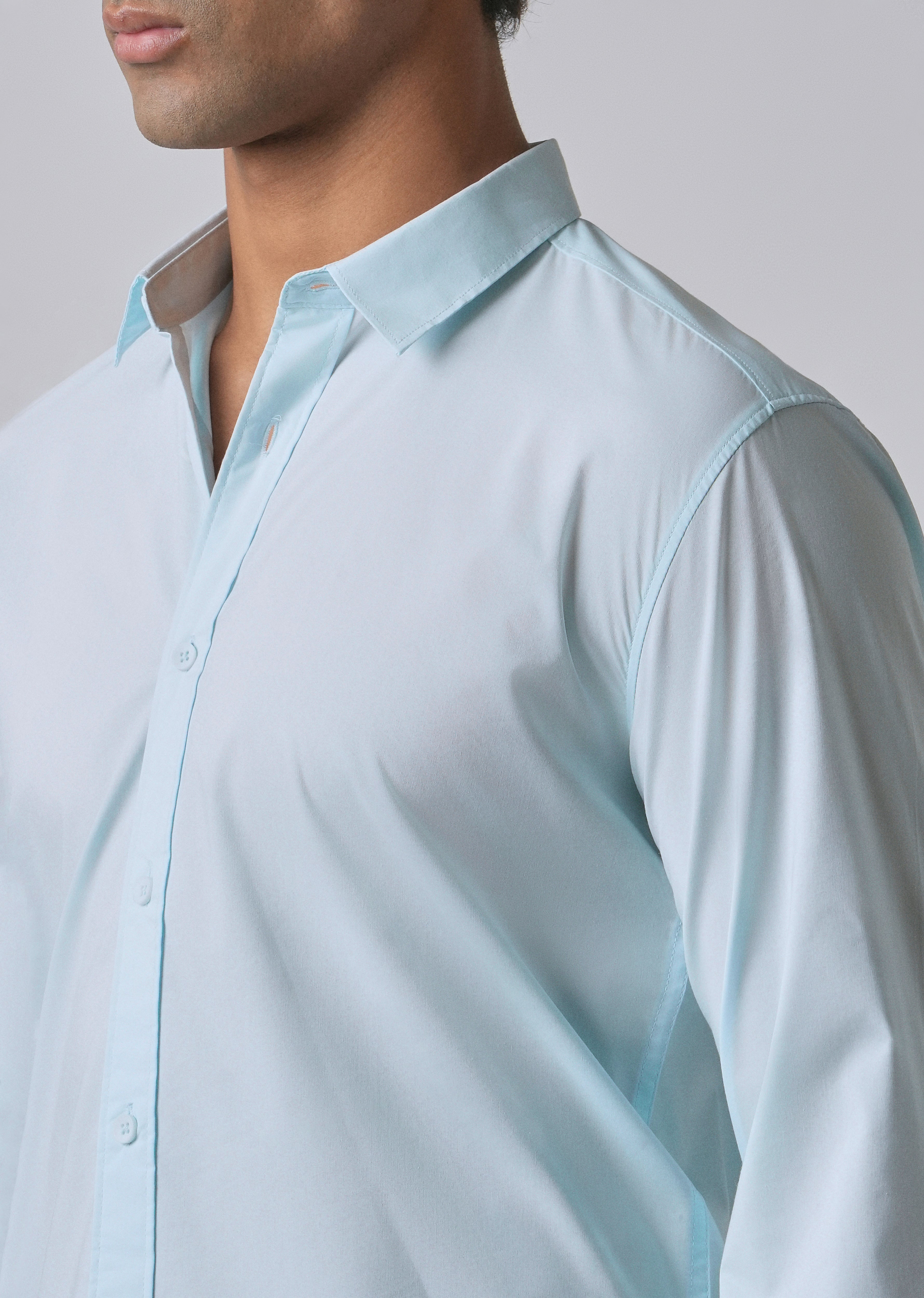Light Blue Plain Blended Cotton Shirt