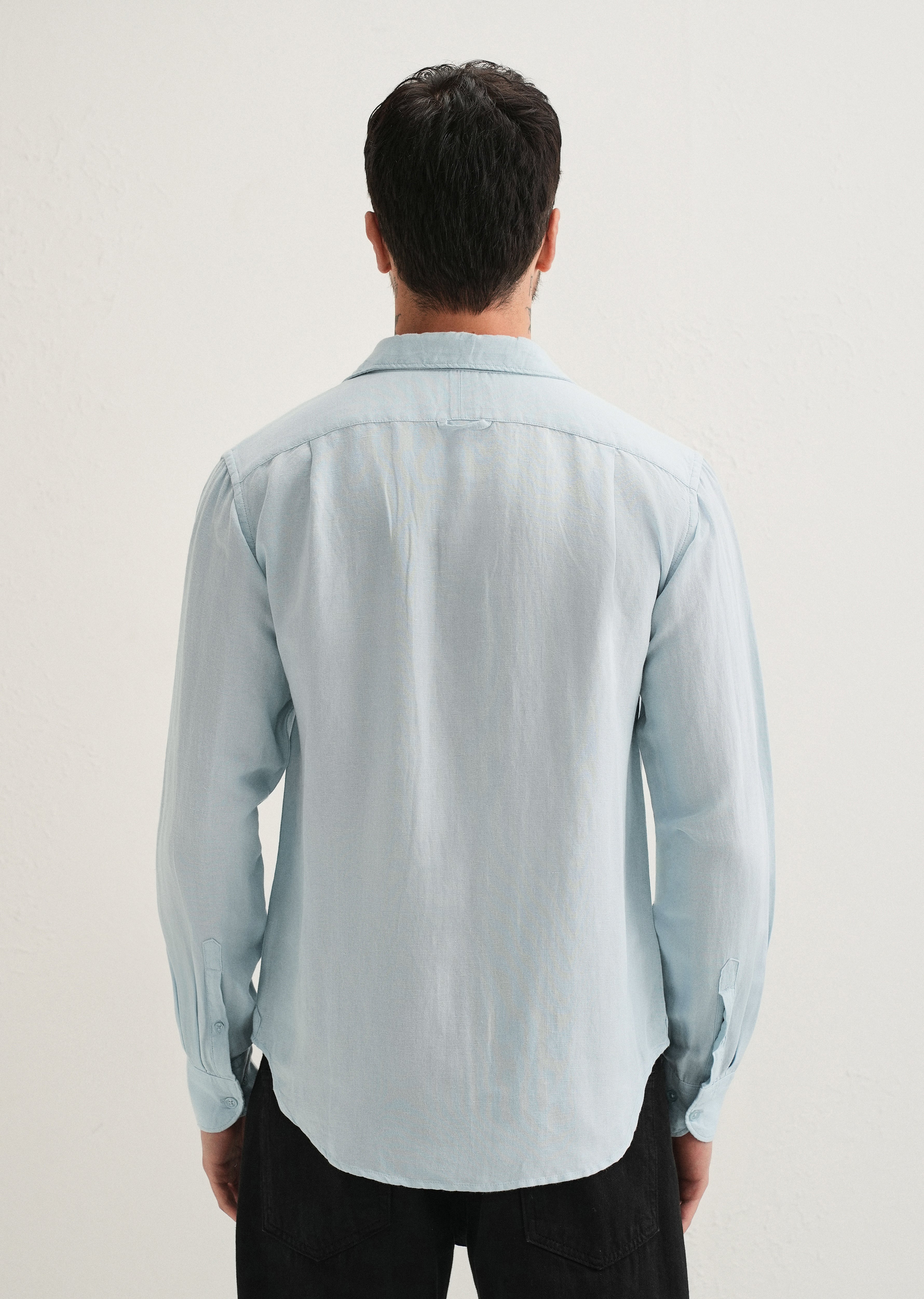 Light Blue Plain Linen Viscose Shirt